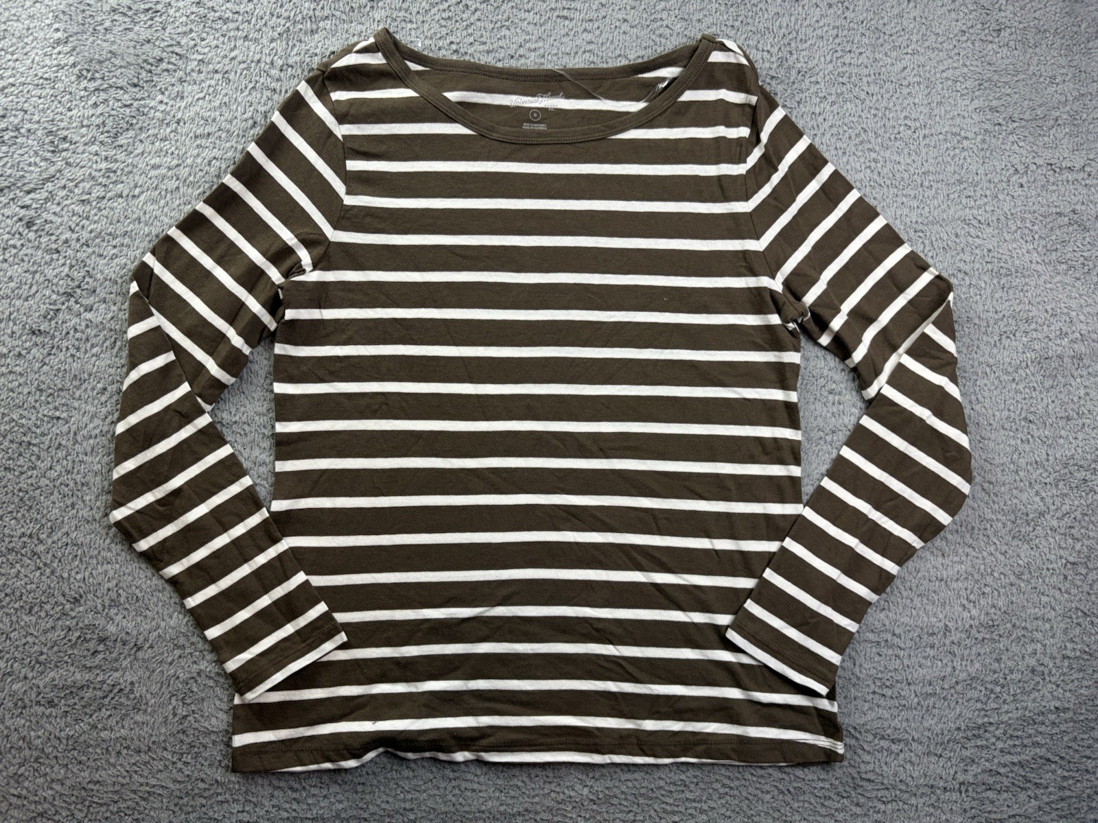Universal Thread Womens Medium Brown Striped Cewneck Long Sleeve T-Shirt