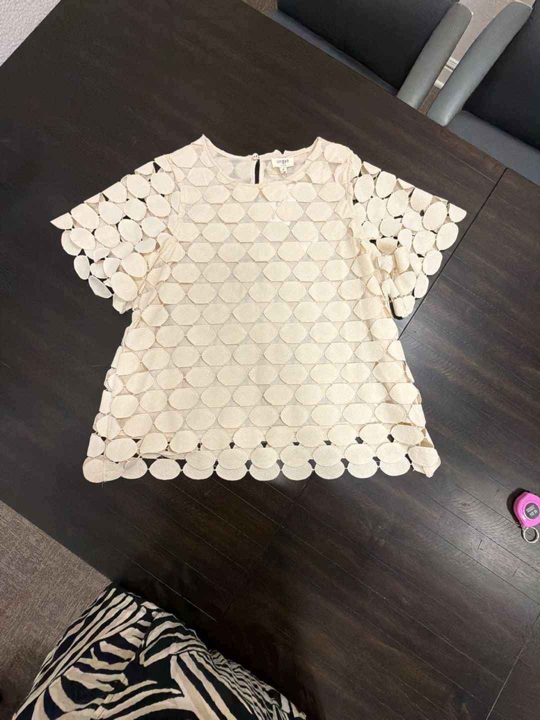 Umgee USA Natural Cut Out Circle Lace Layered Boxy Top