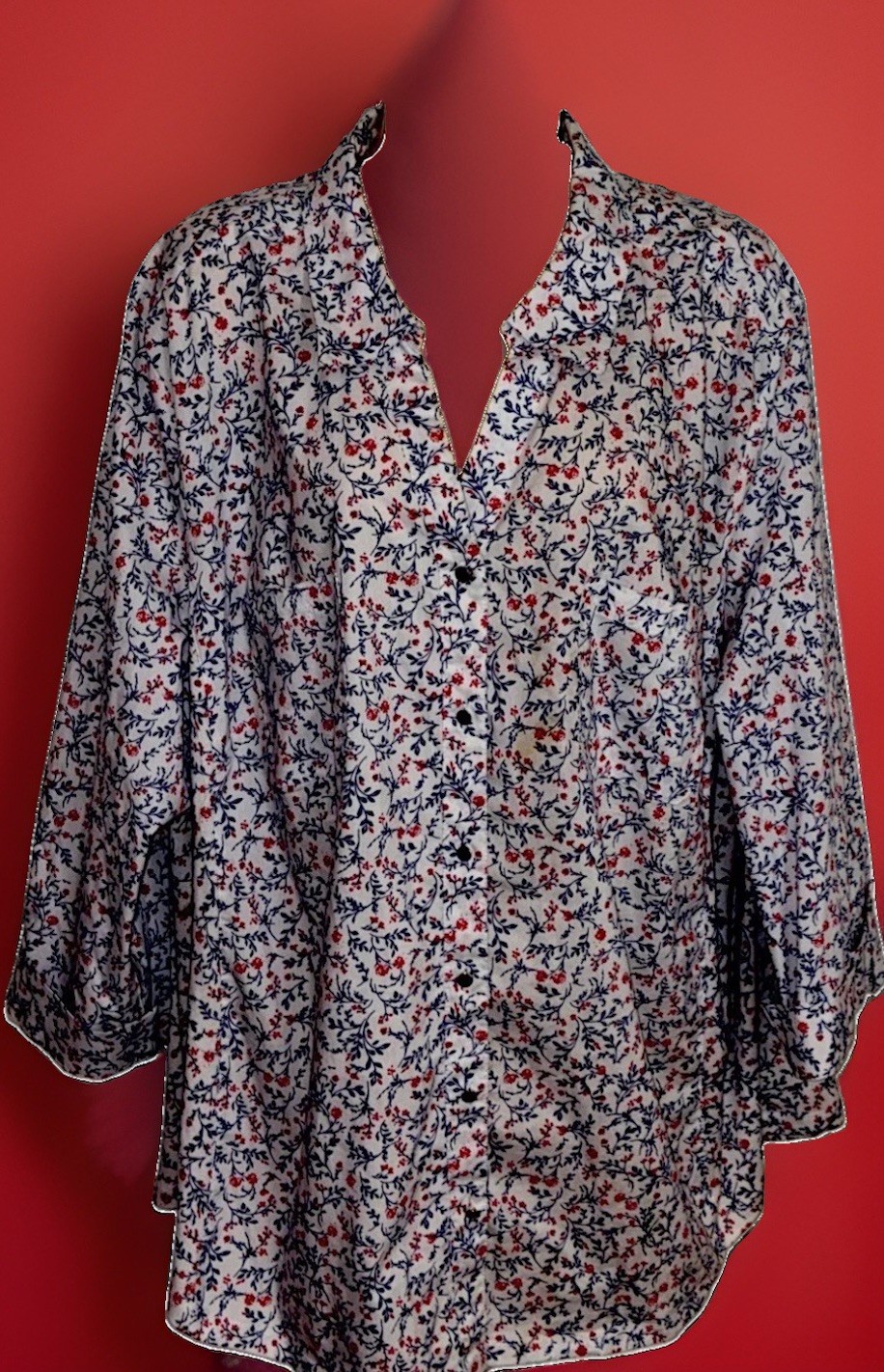 Coral Bay Woman Size 3X Blouse Floral Shirt 3/4 Sleeves Button Up Collar Cotton