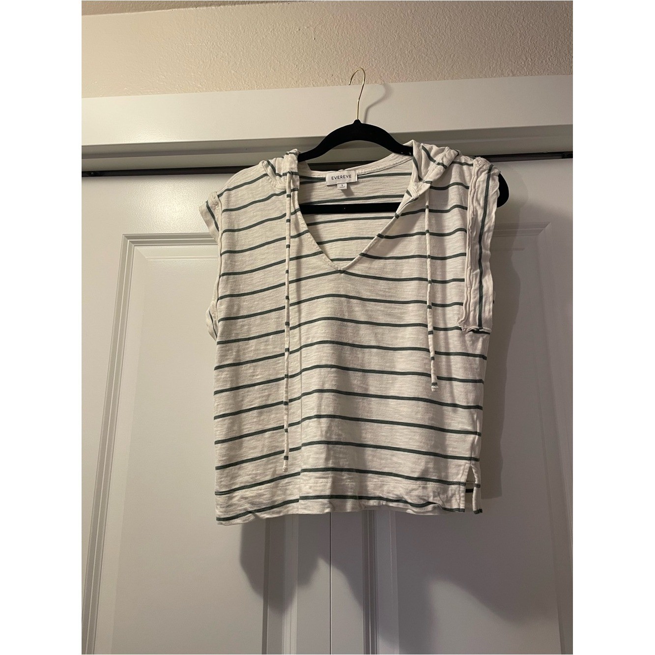 Evereve Striped Sleeveless Hooded Slub Knit Top Size Small