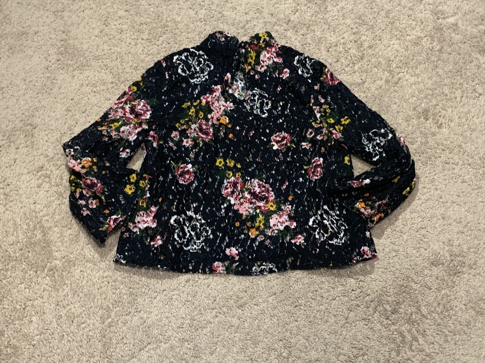 Hippie Laundry Womens Shirt Size Medium Multicolor Floral High Neck Lace