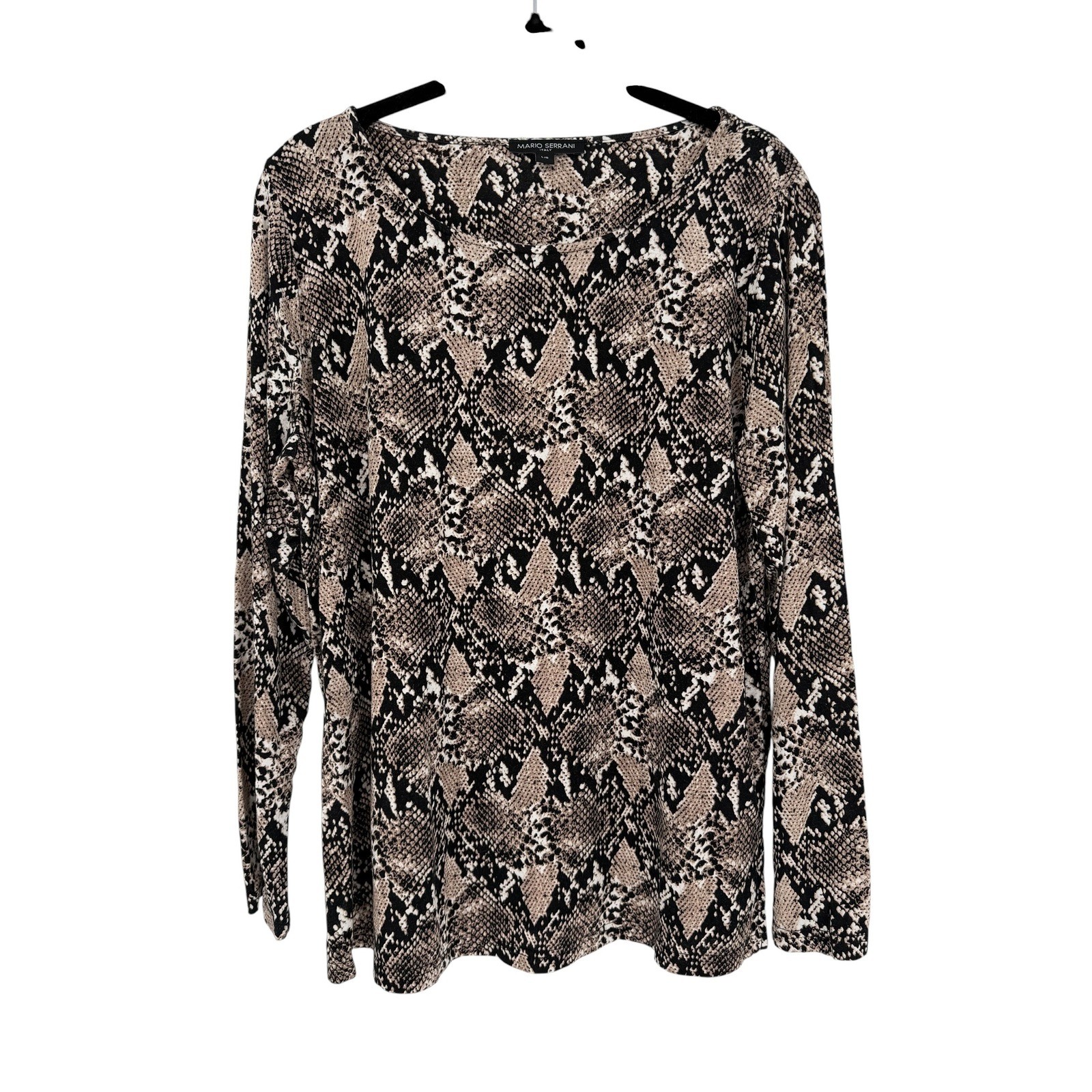 Mario Serrani Italy Snakeskin Print Long Sleeve Top Neutral Animal Print Large