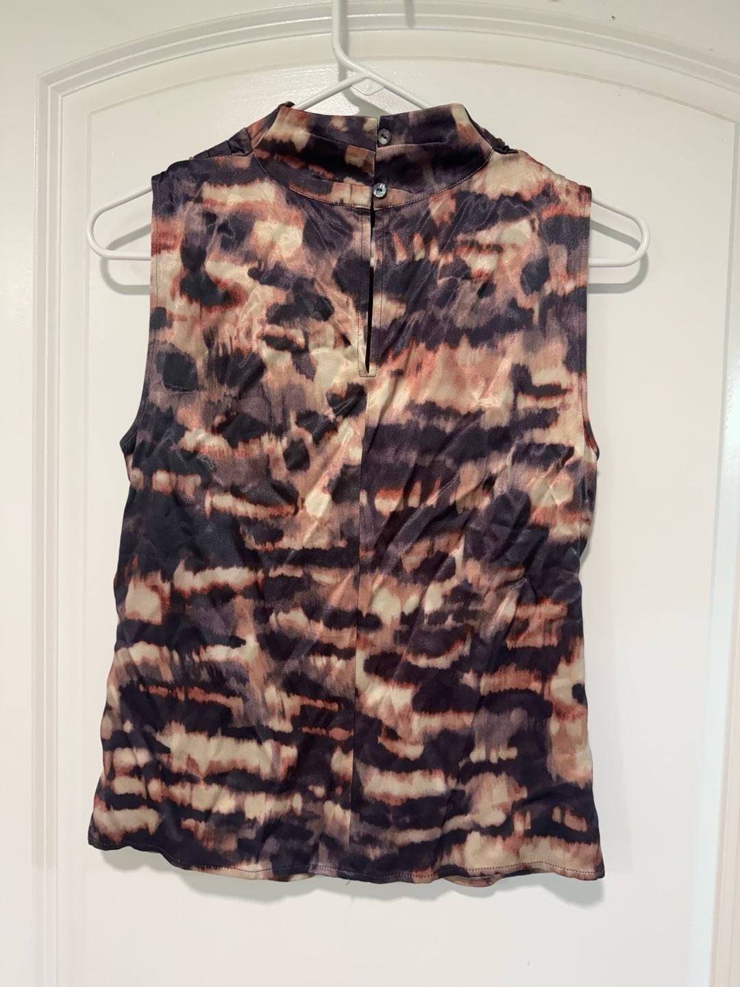 Abstract Print Ruched Mock Neck Sleeveless Blouse XS Career Y2K Top