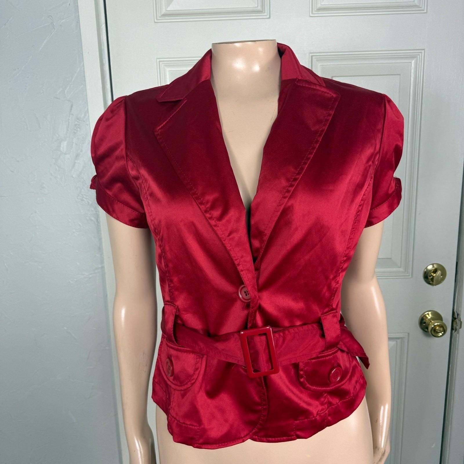 Vintage y2K Ashley International Shirt Top Jacket M Satin Button Coat R3-7