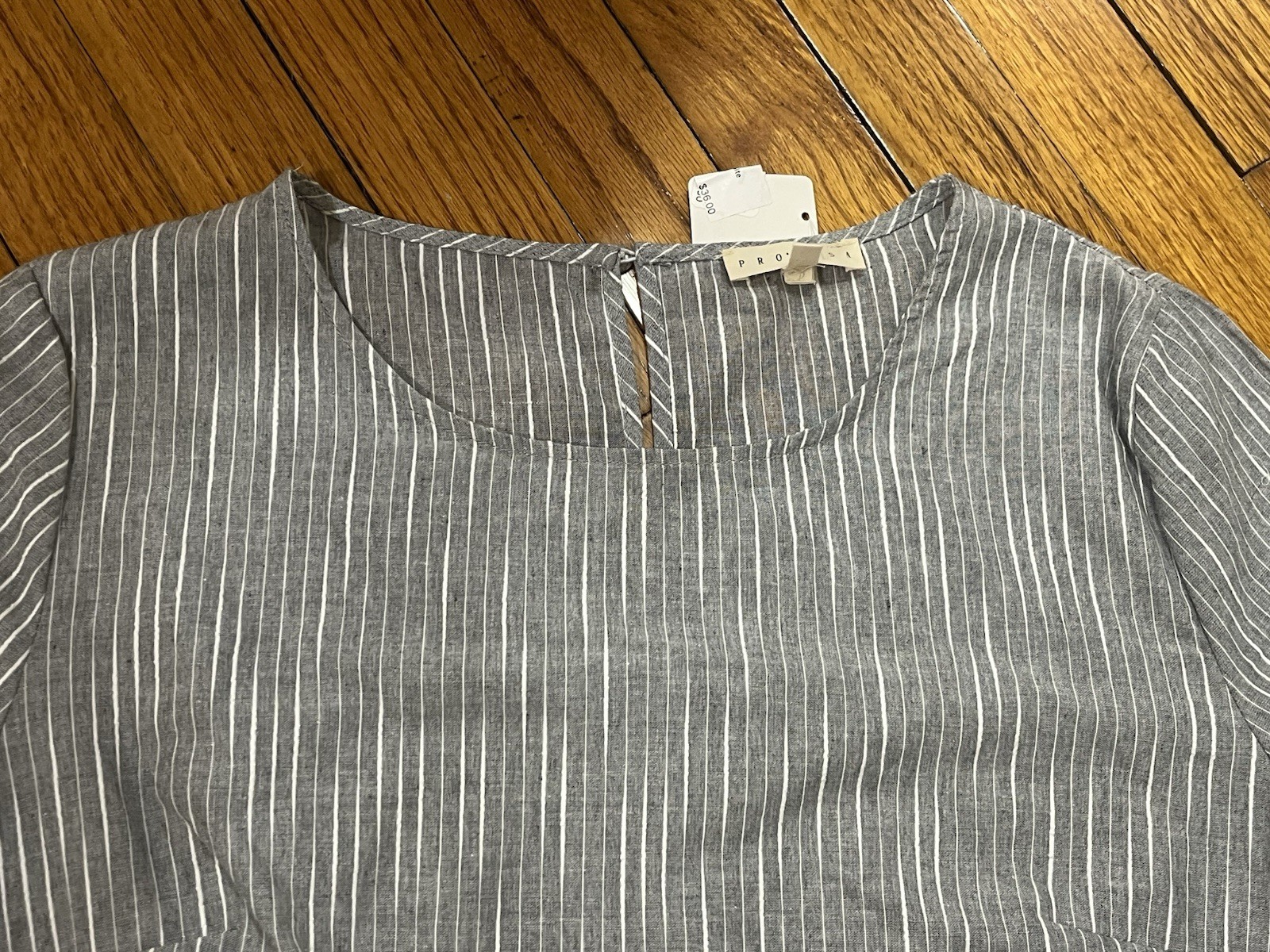 Promesa Gray and White Striped 3/4 Sleeve Cotton Blouse Top Women’s L