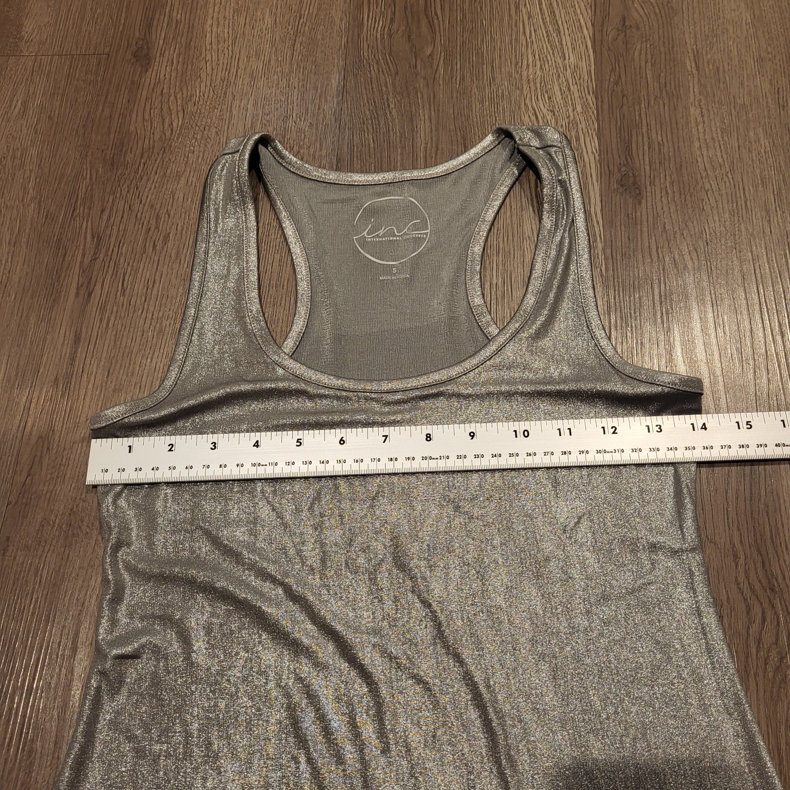 INC International Concepts Silver Metallic Sleeveless Top 95% Polyester Size S
