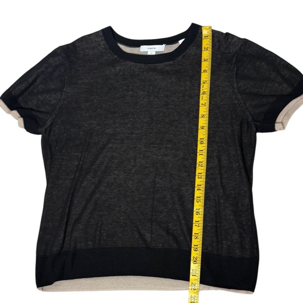 VINCE Double Layer Tee Black/Oat Sand Italian Cotton Blend Crew Neck Size L