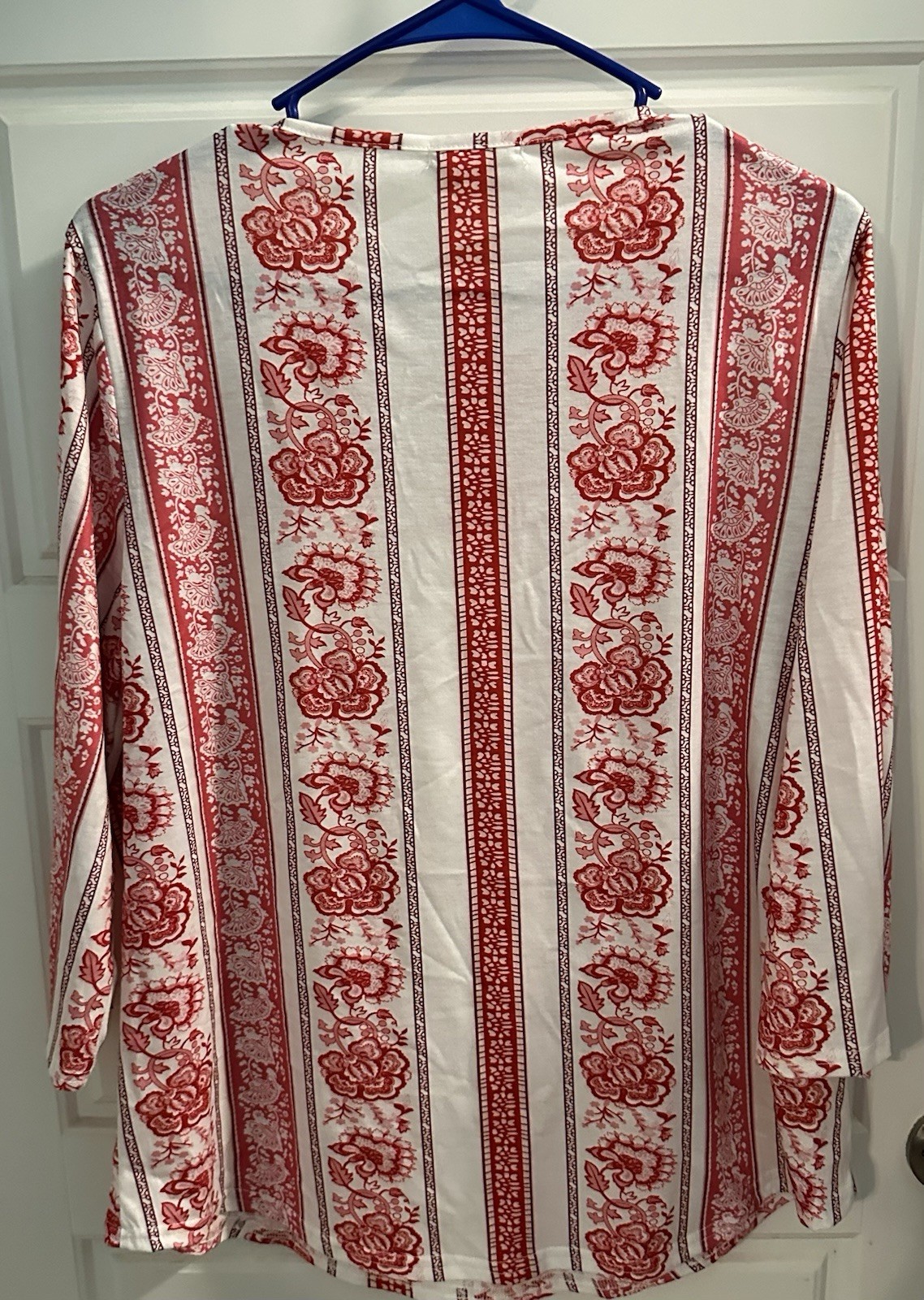 Wiholl Red/ White Floral Lace Embroidered Neck 3/4 Sleeve Woman’s Top L NWT Boho