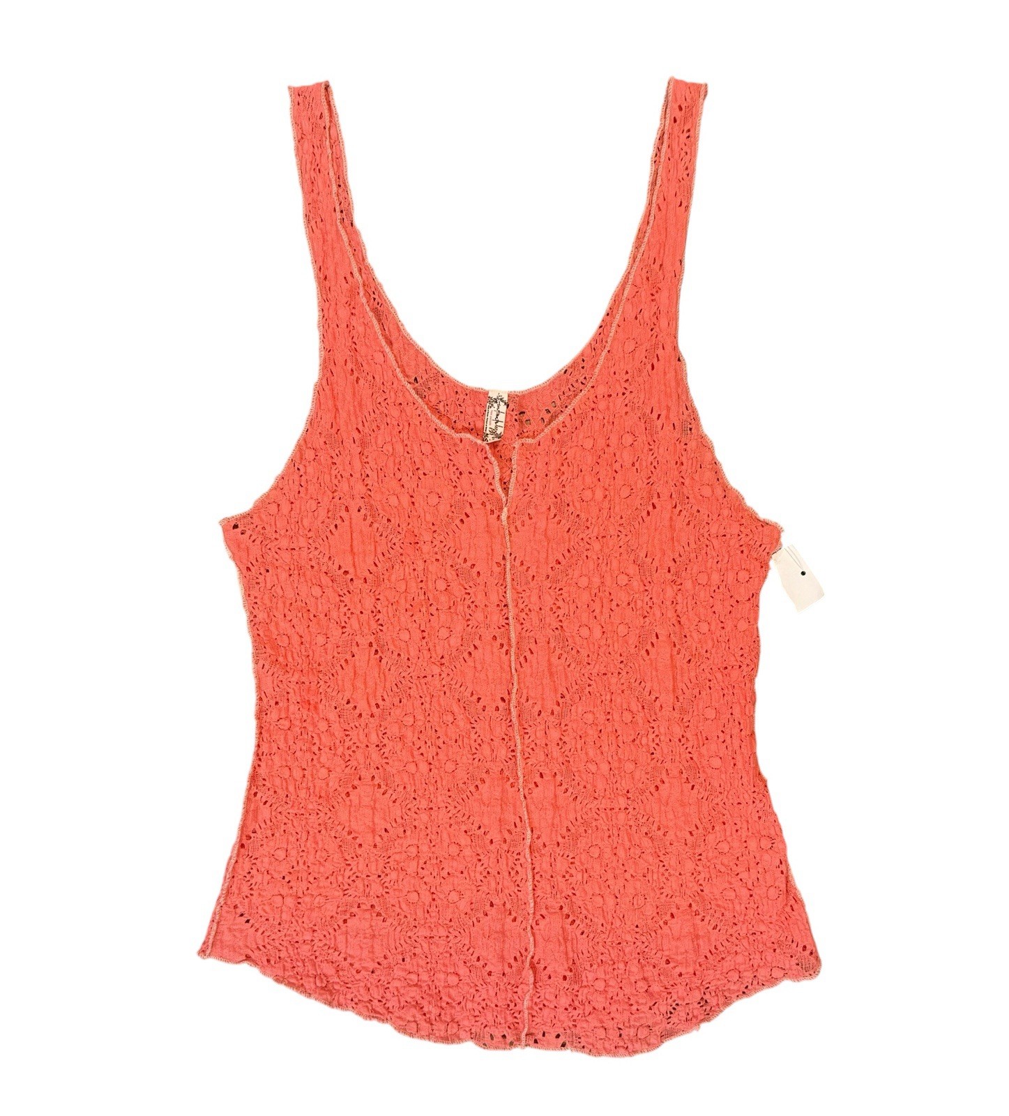 NWT Free People Intimately Pink Sleeveless Pucker Lace Notch Cami Tank Large NEW