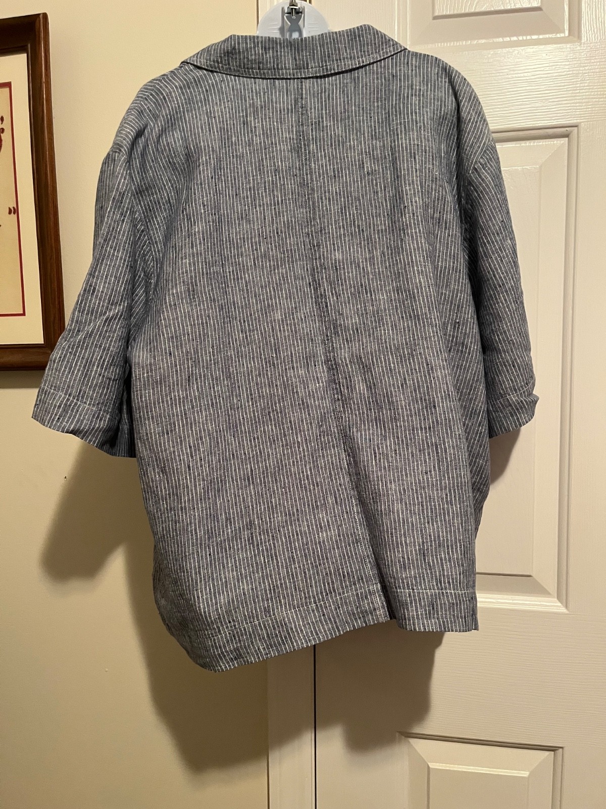 Everlane Linen Button-Down Denim Striped Cropped Short-Sleeved Blouse Size XL