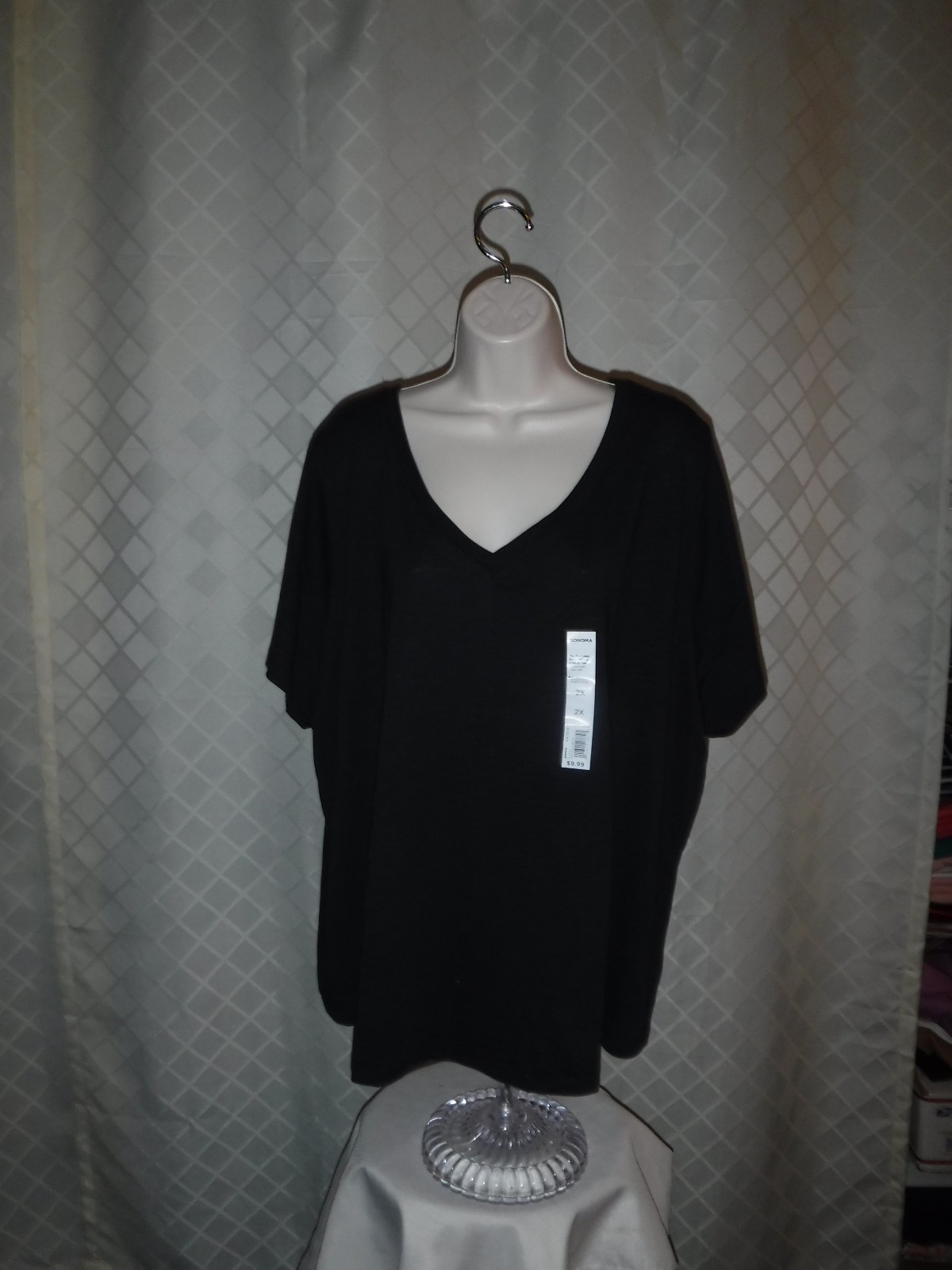 Size Plus Short Sleeve V Neck Women T-Shirts,3X,2X,1X, Sonoma Multi Color, Solid