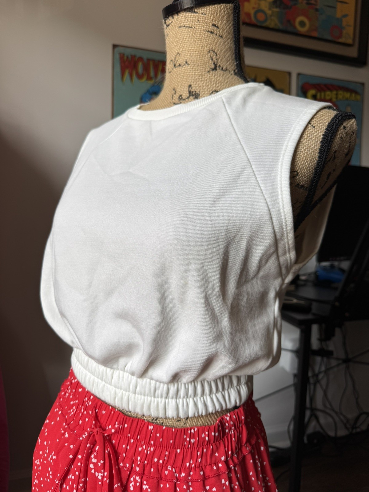 Zara Womens Crop Top Small White Sleeveless Elastic Hem Casual Made in Turkey