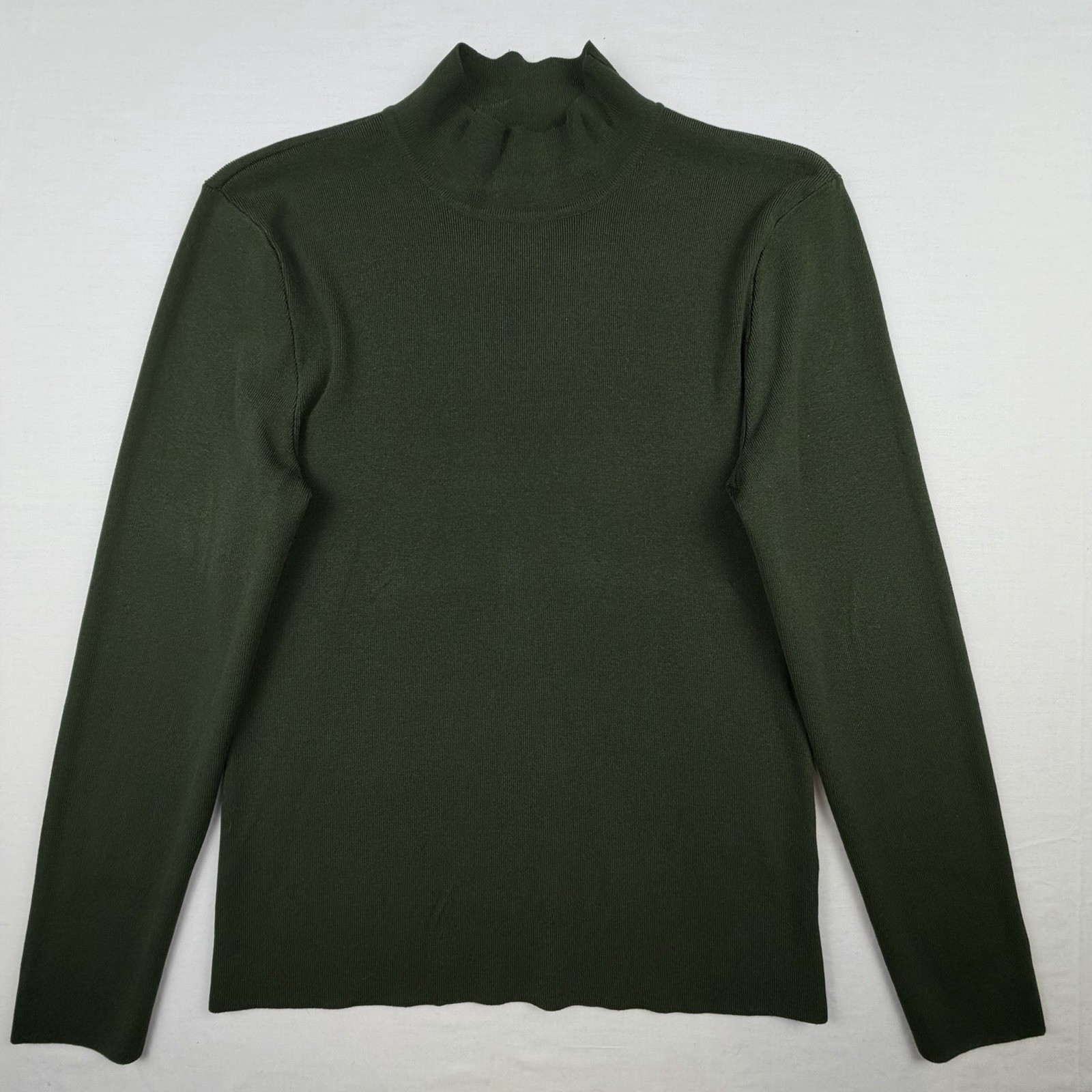 Alex Marie Womens M Silk Blend Mock Neck Sweater Green Long Sleeve Knit Top