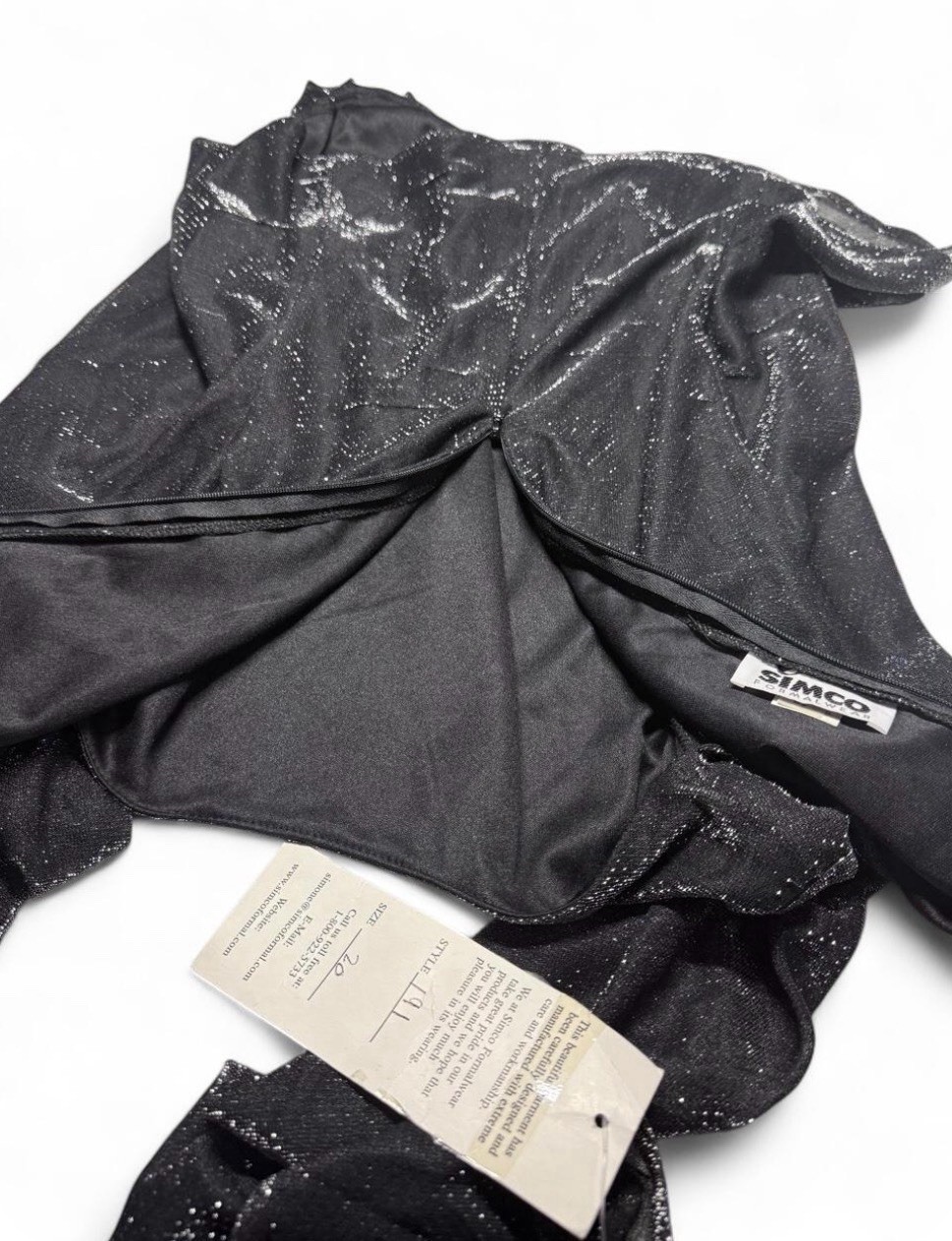 VTG SIMCO Black Shimmer Mesh Long Sleeve New Years Top Sheer Lined Y2K Party M/L