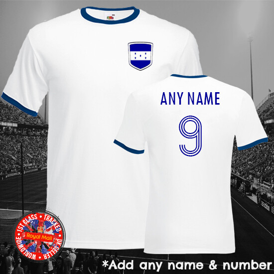 Honduras Football Ringer T-shirt, Personalise, Gift, Retro, World Cup