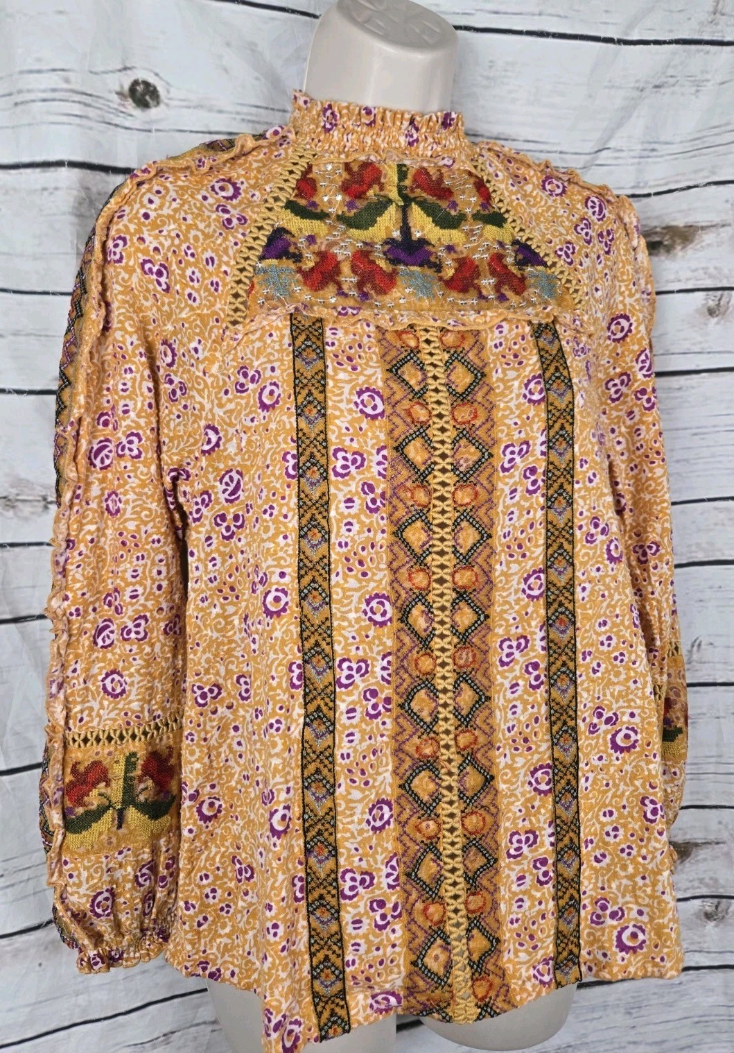 Anthropologie Maeve Goldie Embroidered Top 2 Boho Womens Orange Floral Print