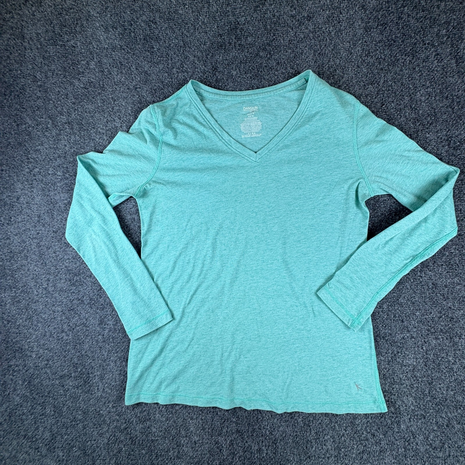 Danskin Now Shirt Womens M 8-10 Heather Aqua V Neck Loose Fit Everyday Wear