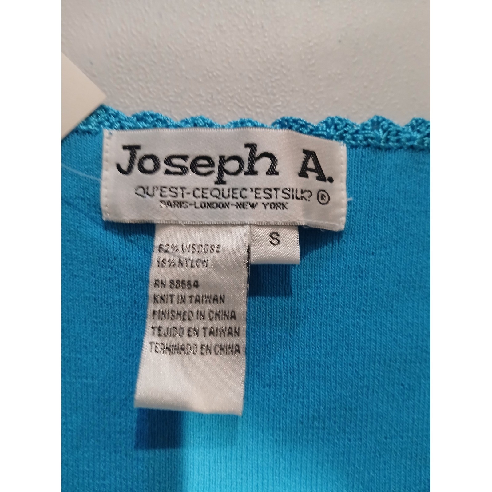 Vtg Joseph A Funky Crochet Sleeve V-Neck Knit Top Beaded Boho Blue Small Blue