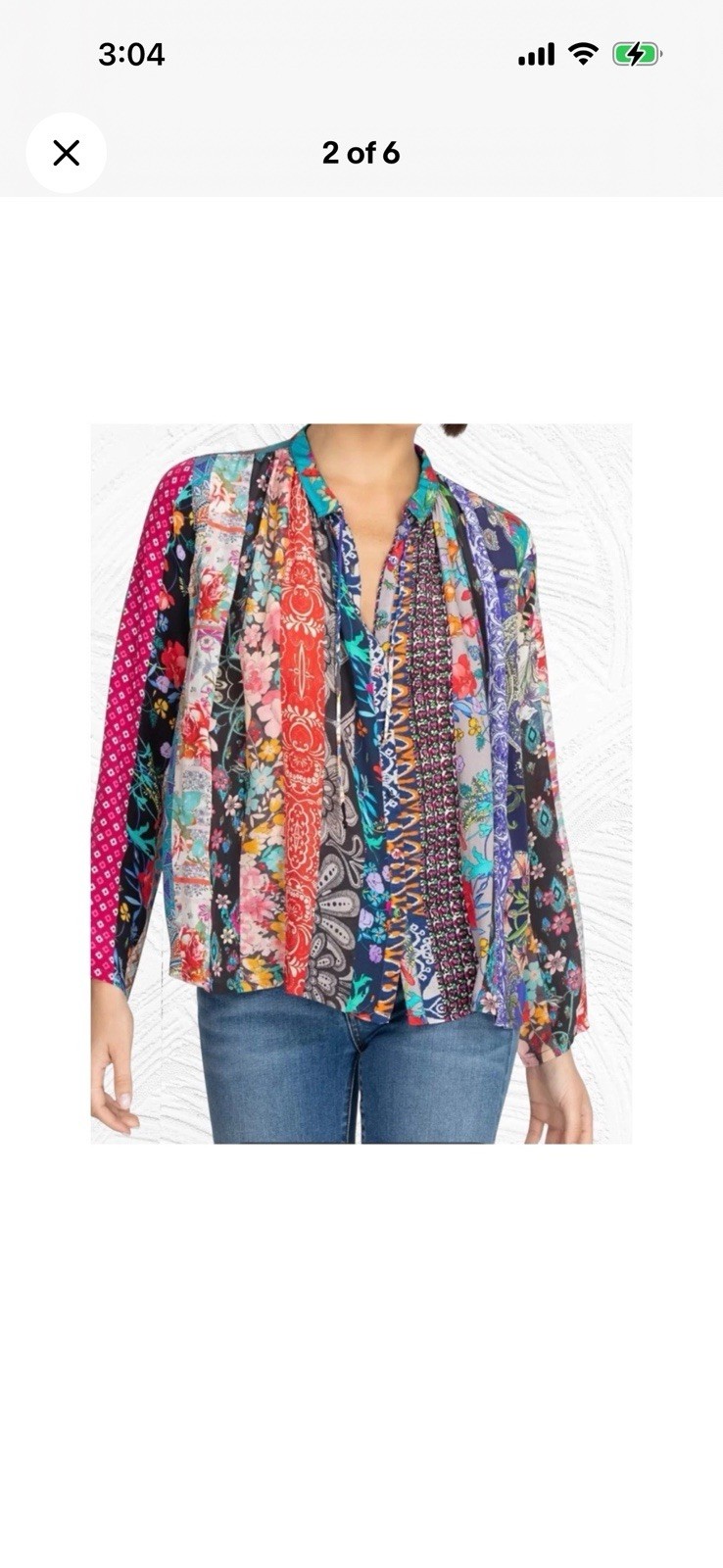 Johnny Was multicolor patterned treble Sofia button up L Silk Button Long Sleeve