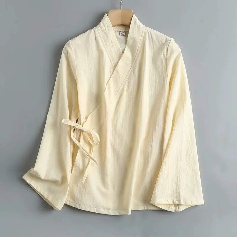 Cotton Hanfu LongSleeve Shirt Women Chinese Vintage Top Lining EthnicStyle Party