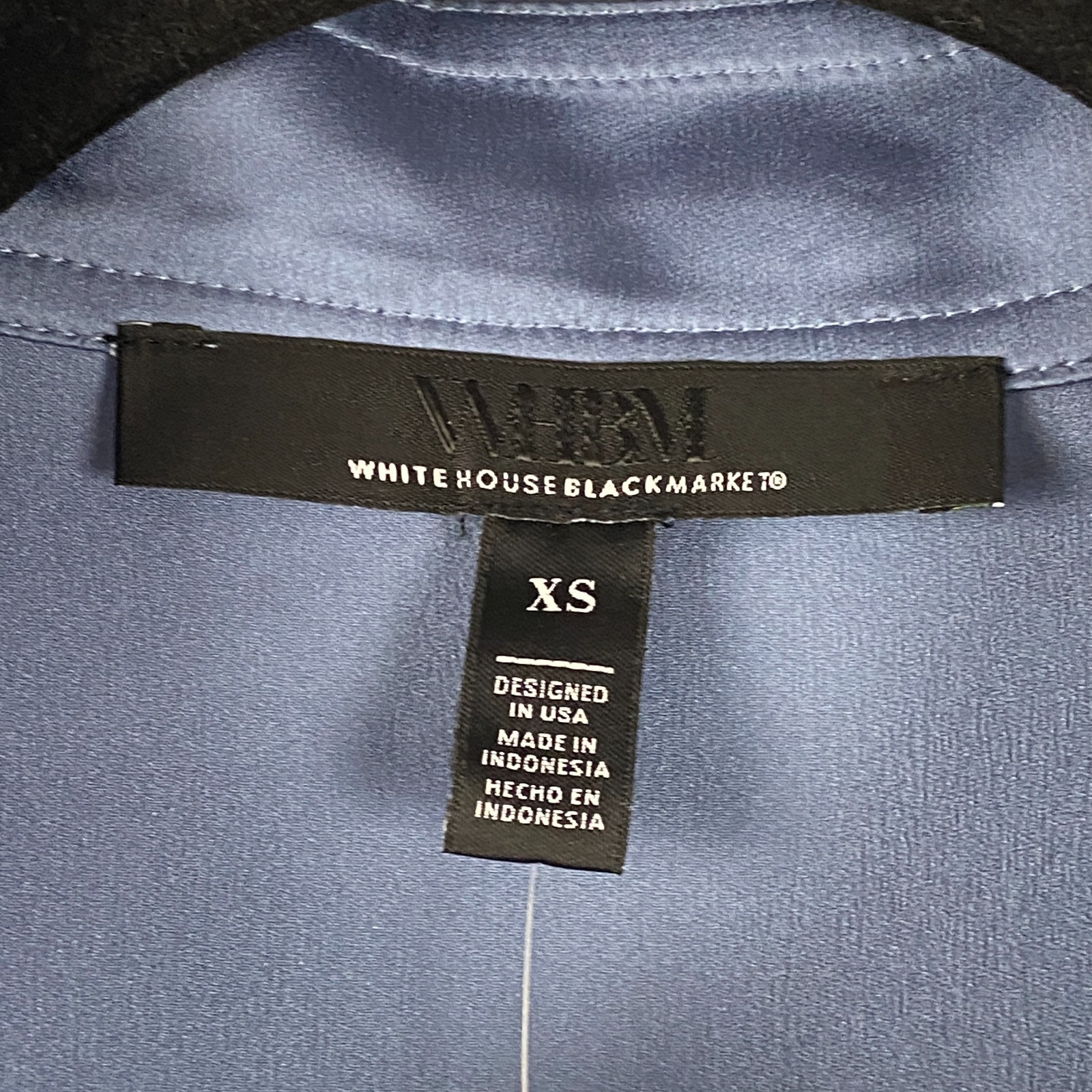 White House Black Market Satin Button Up Shirt Size XS Blue Long Sleeve