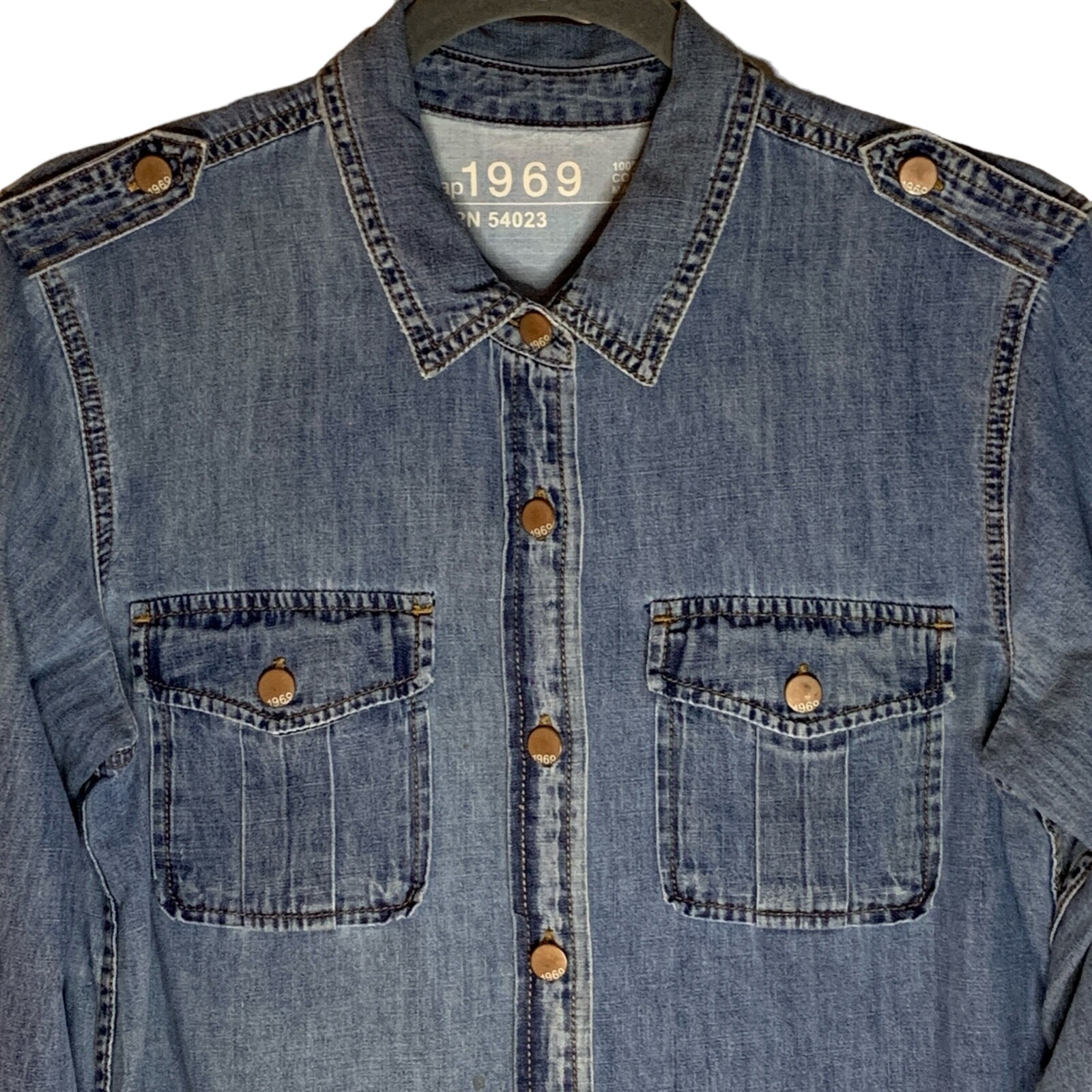 Gap 1969 Denim Long Sleeve Women’s Shirt SMALL Blue Button Up Western Cotton