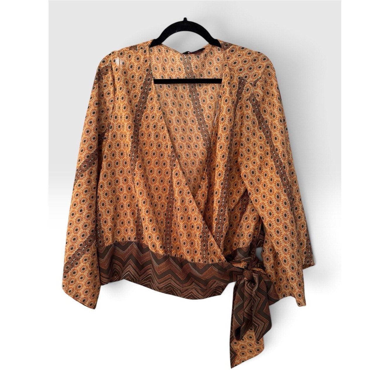 Simply Be Womens boho Burnt Orange Wrap Blouse with Chevron Trim large