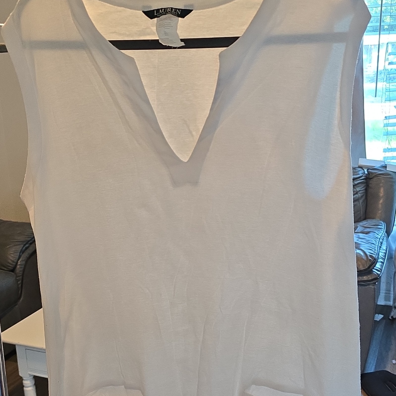 Lauren Ralph Lauren Womens White Solid V-Neck Cotton Knit Pullover Top Sz L