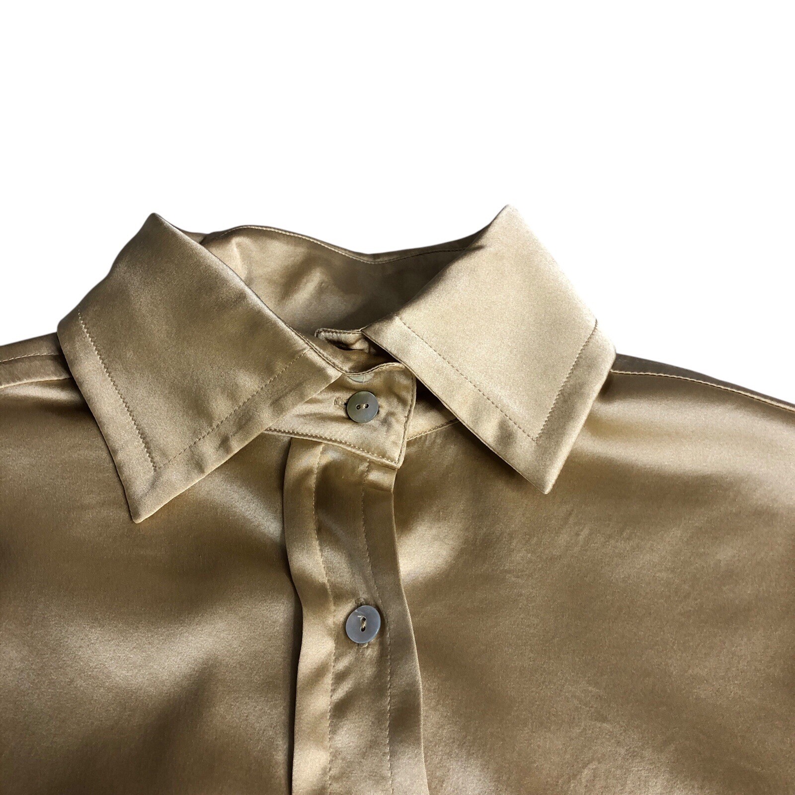 Farinaz Taghavi Silk Blouse Women 6 Gold Button Up Stretch Flip Cuff Career Chic