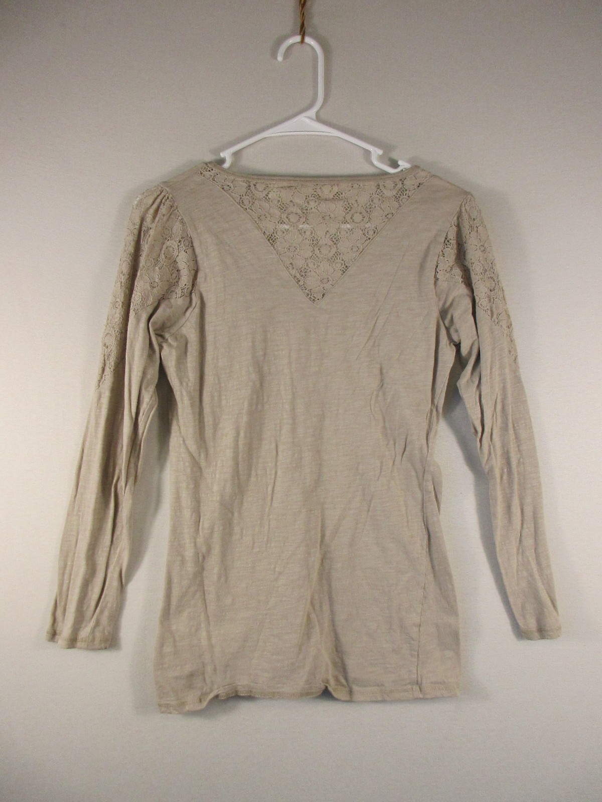 Derek Heart Womens 100% Cotton V-Neck Tunic Top Long Sleeve Size L Beige