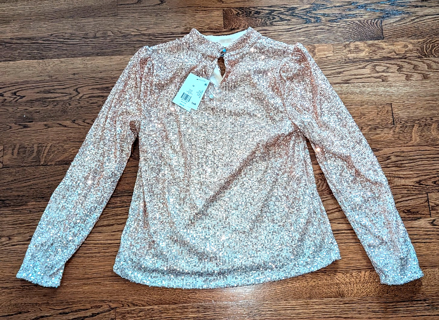 The Limited Belk Womens Gold Sequin Top Long Sleeve Sparkle Lined Extra Button M