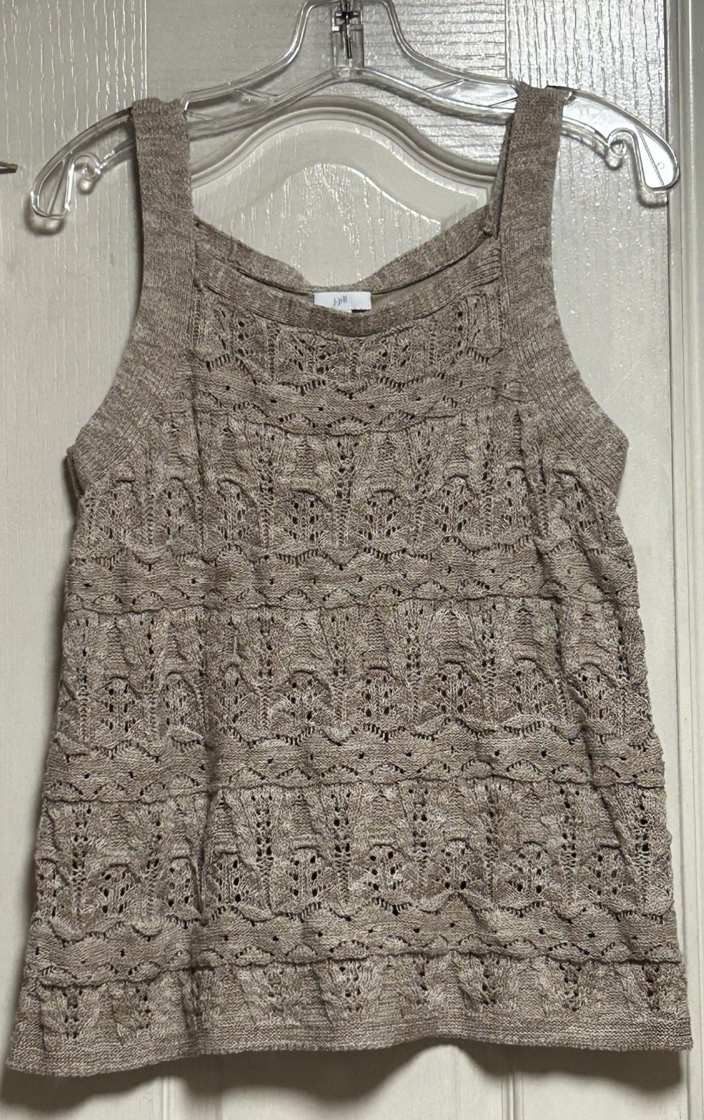 j.jill Pretty Pointelle Lace Knit M Sleeveless Square Neck Taupe Top