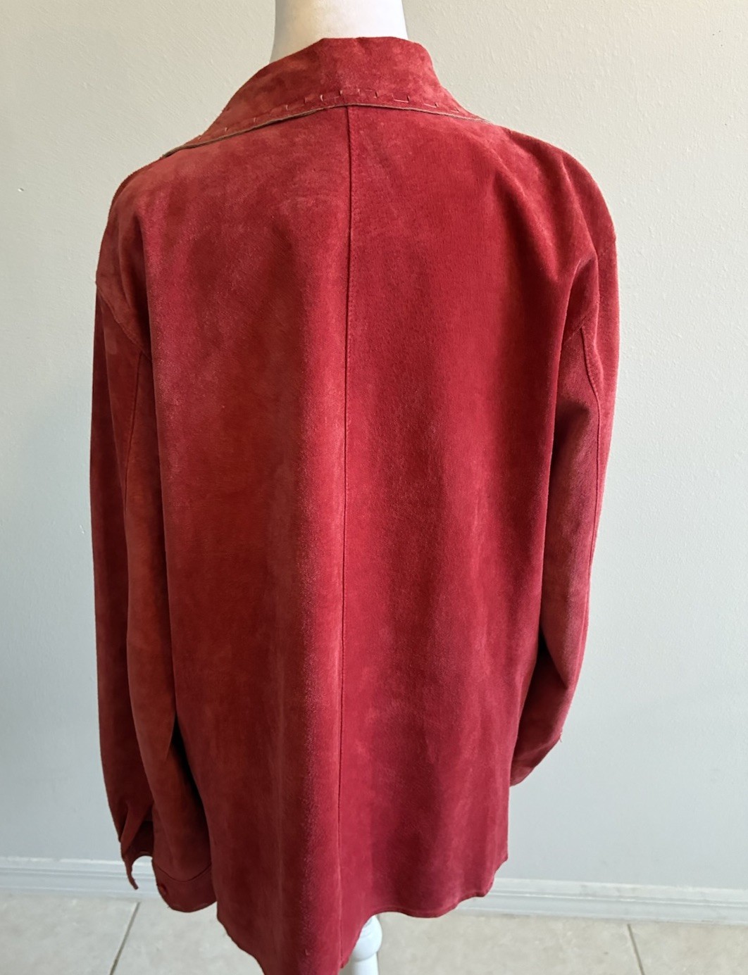 Vintage Red Genuine Suede Leather Shirt Jacket Women’s M Retro Western Boho 90s
