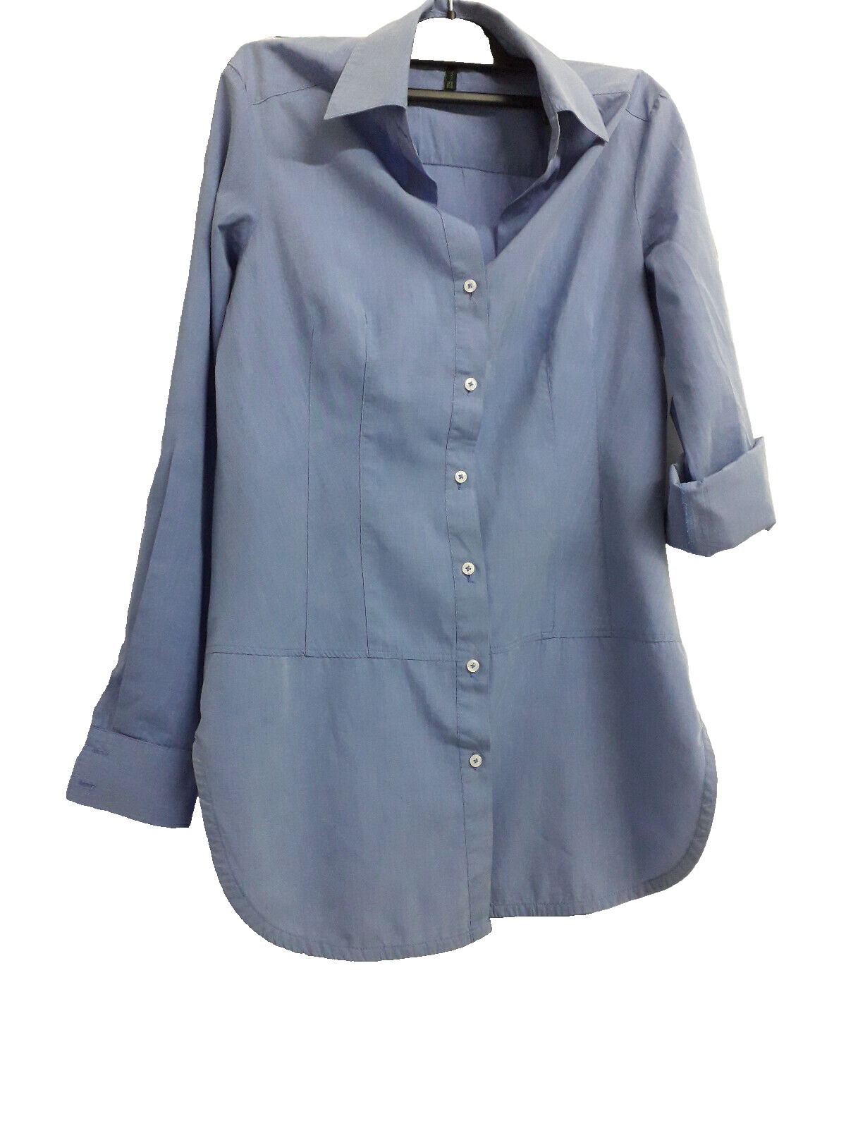 BENETTON XS COTTON THIGH LONG TUNIC /SHIRT/ BLOUSE LONG SLEEVES BLUE