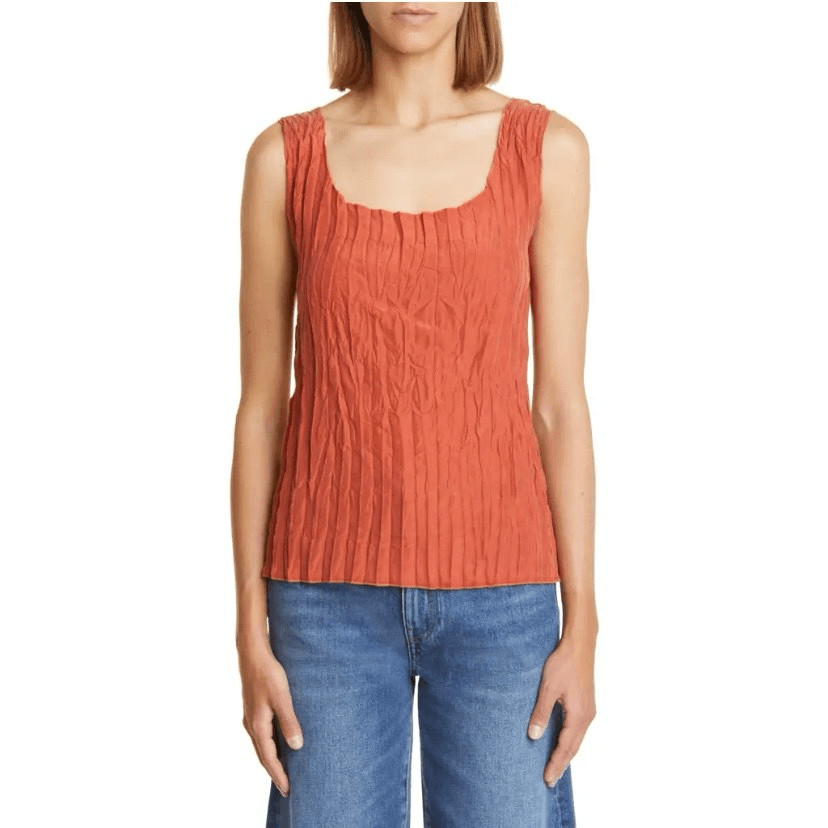 Toteme Rust 100% Silk Crinkle Scoop Neck Camisole NWT Size EU34/Extra Small