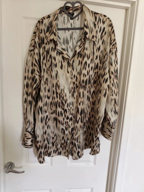 River Island Leopard Print Satin Shirt UK 18