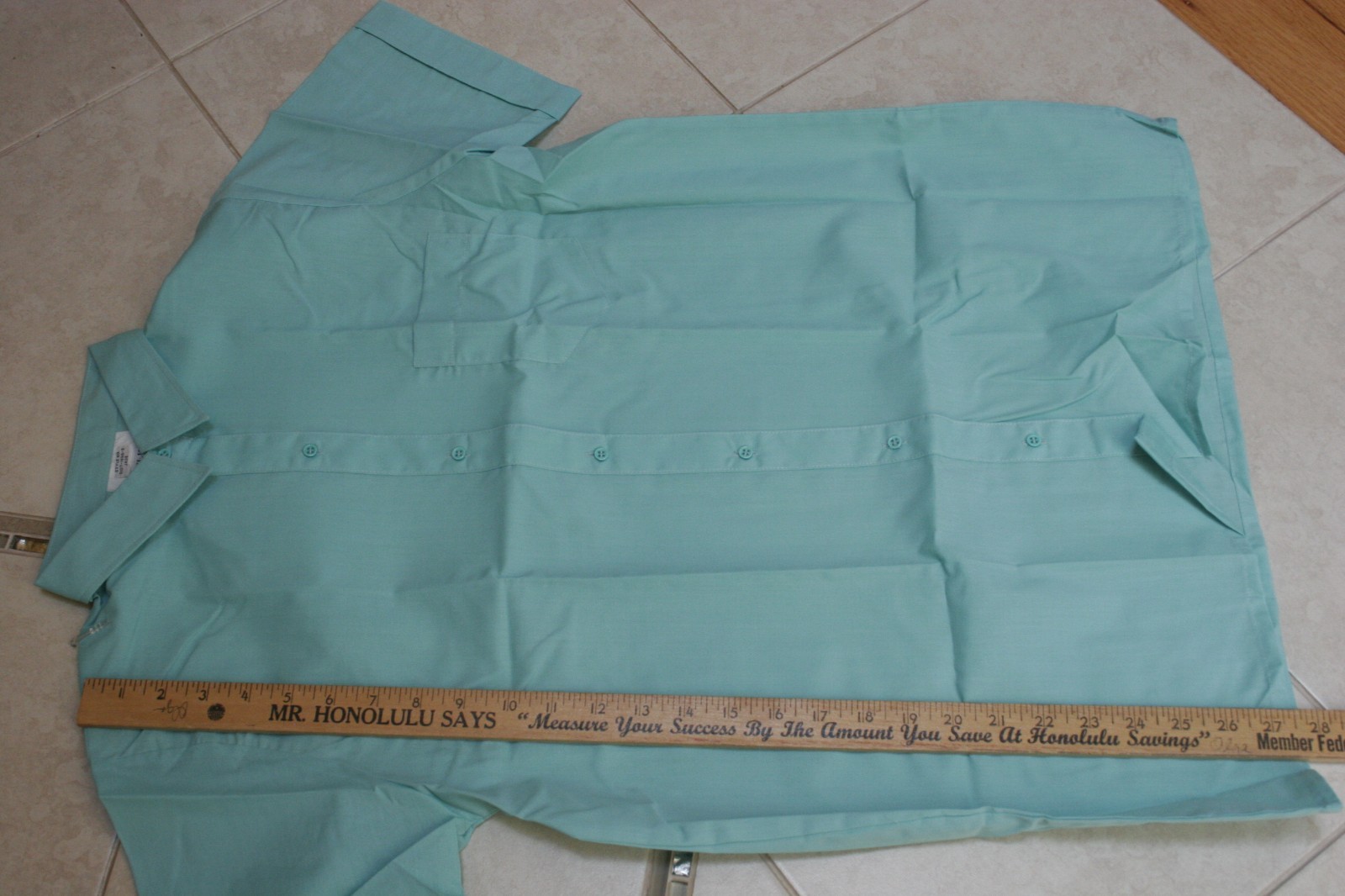 Lightweight Button Up Green Collared Blouse Camp Shirt Tall size 14 Poly/Cotton