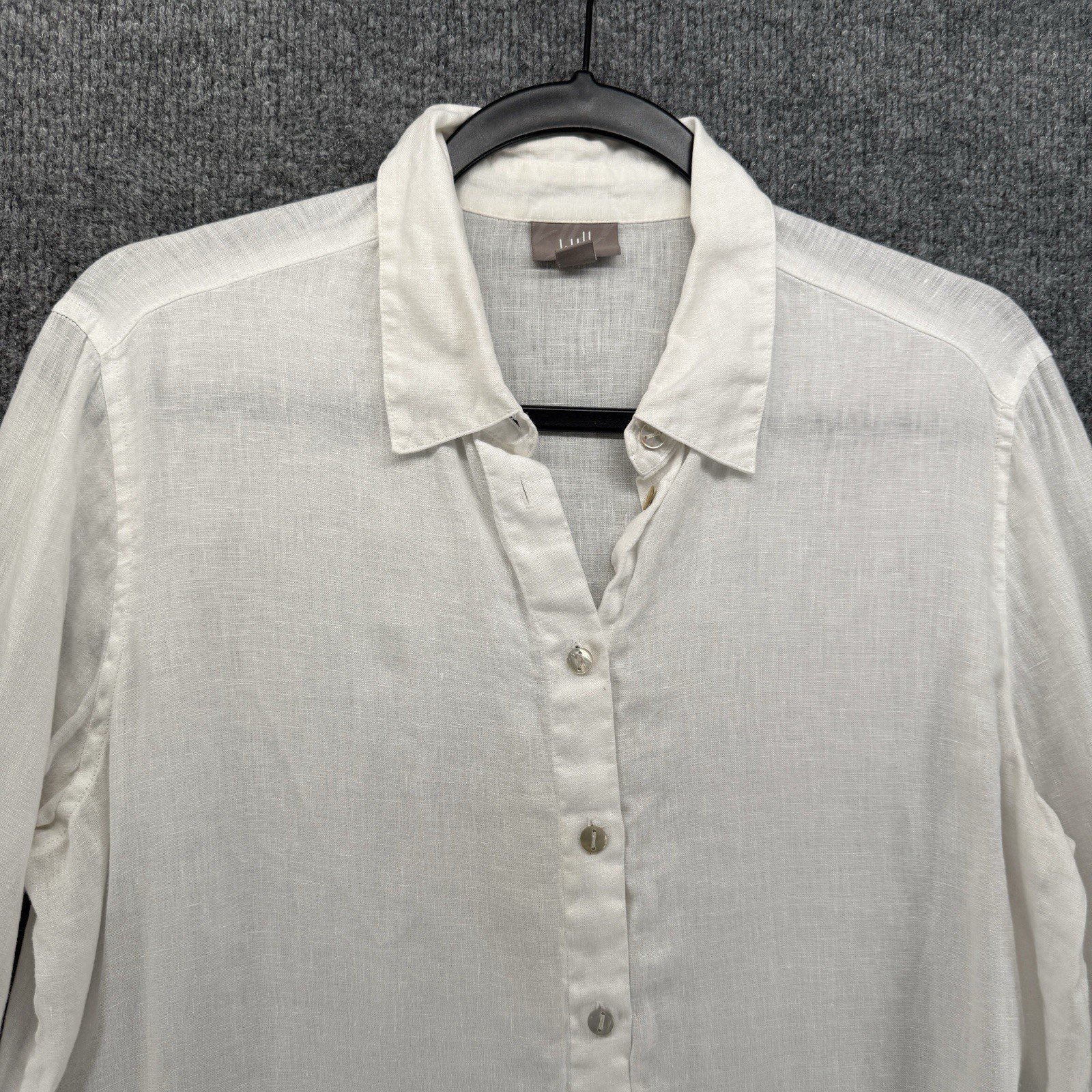 J Jill Blouse Top Womens S 100% Linen White Button Up Coastal Resort Minimalist