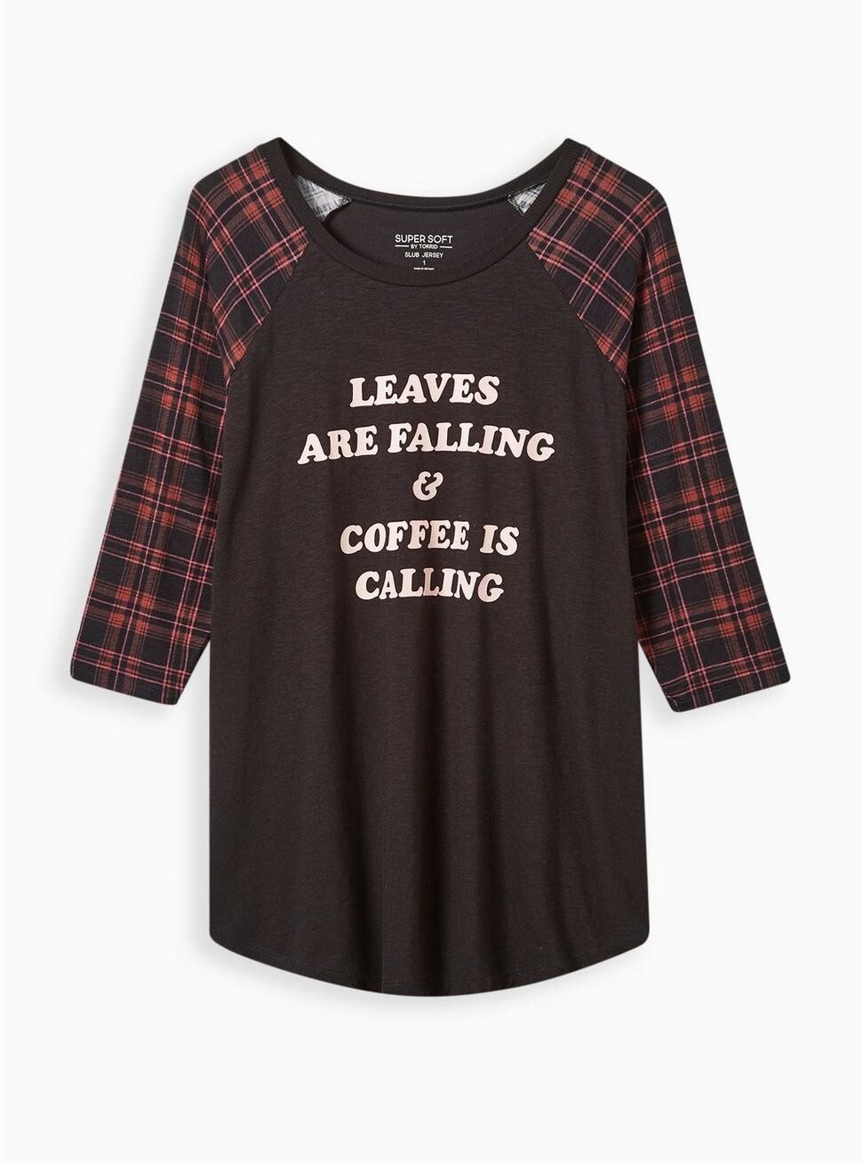 Torrid Leaves Falling Coffee Calling Crew Neck Black 2 2X 18 20 #E05483