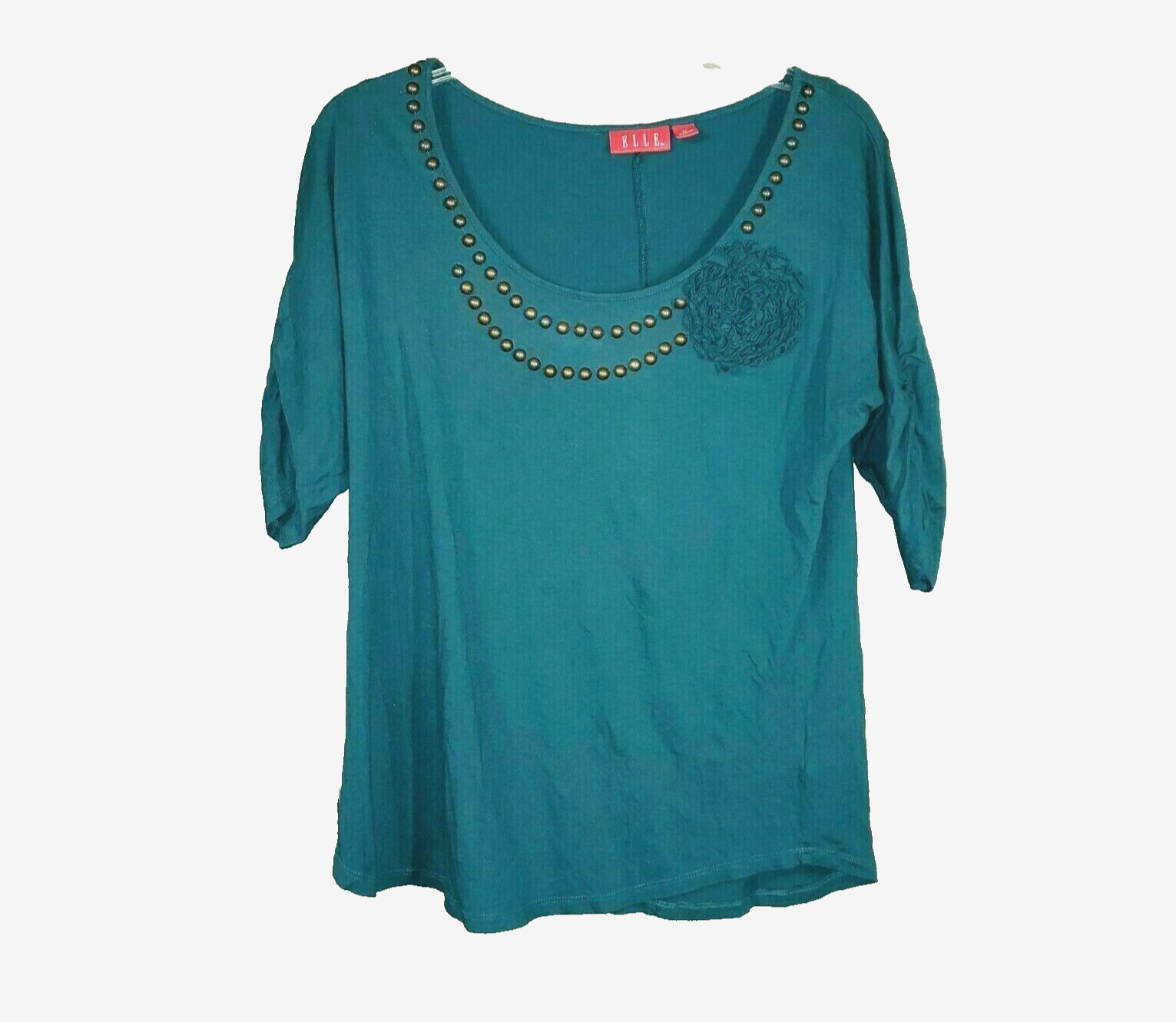 Elle M Top Teal Blue Green Embellished Beaded Indie Boho Festival Artsy Fairy