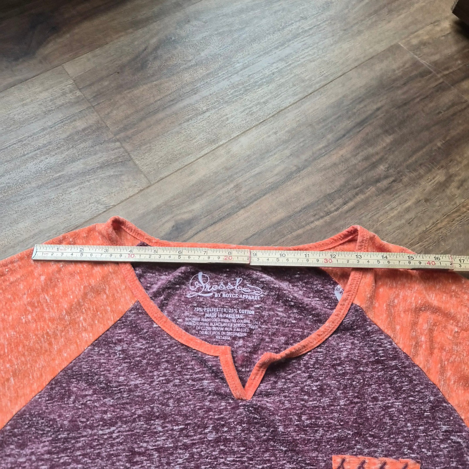 Pressbox Virginia Tech VT Hokies Pride Raglan Tee Orange Maroon Large Collegiate