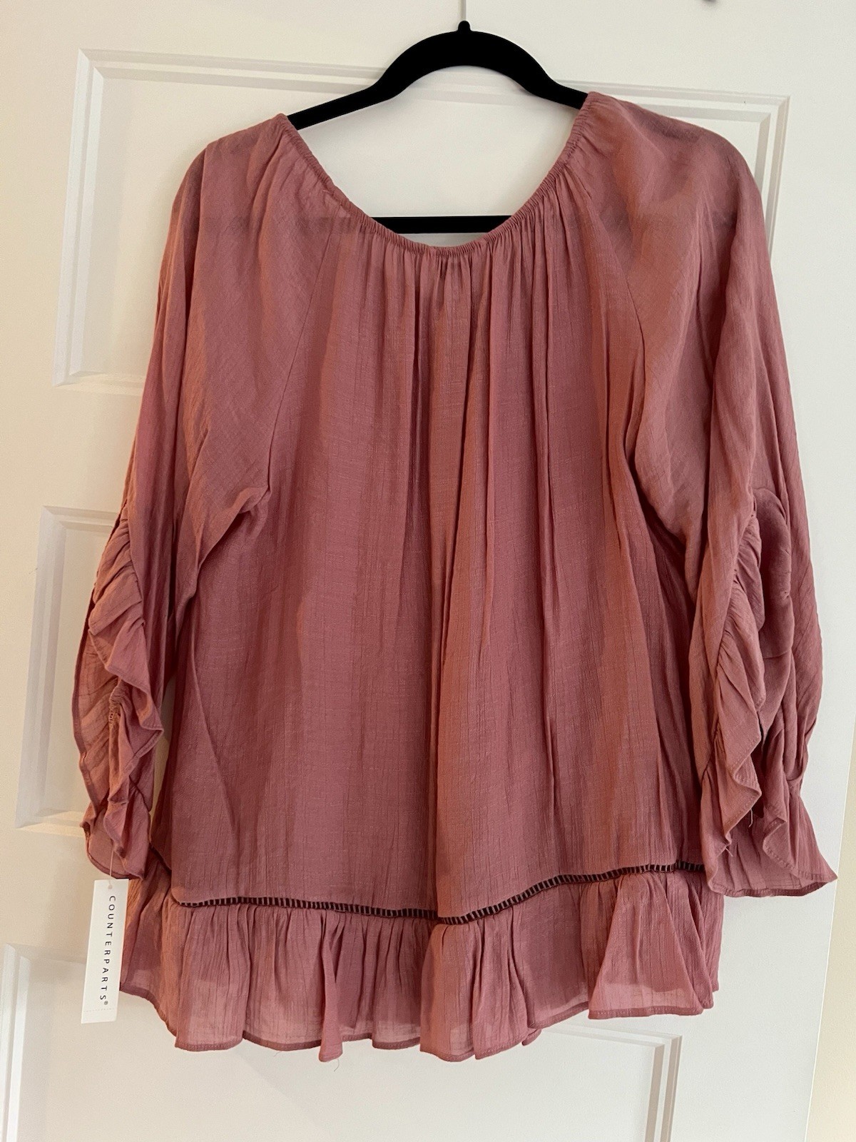 Counterparts Dusty Rose Peasant Top Lace Gauzy Flutter Sleeve Womens Size Large