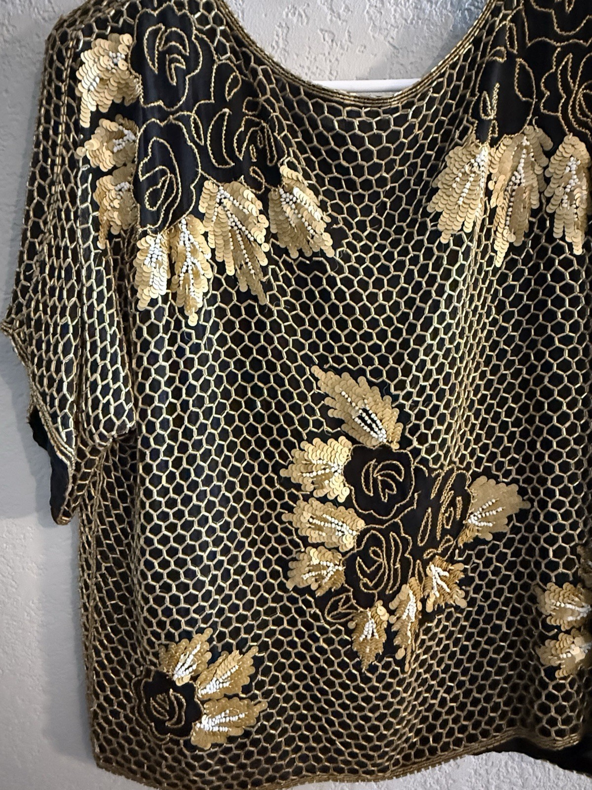 Vintage Jean for Joseph Le Bon 100% Pure Silk Black & Gold Sequin Top Women S