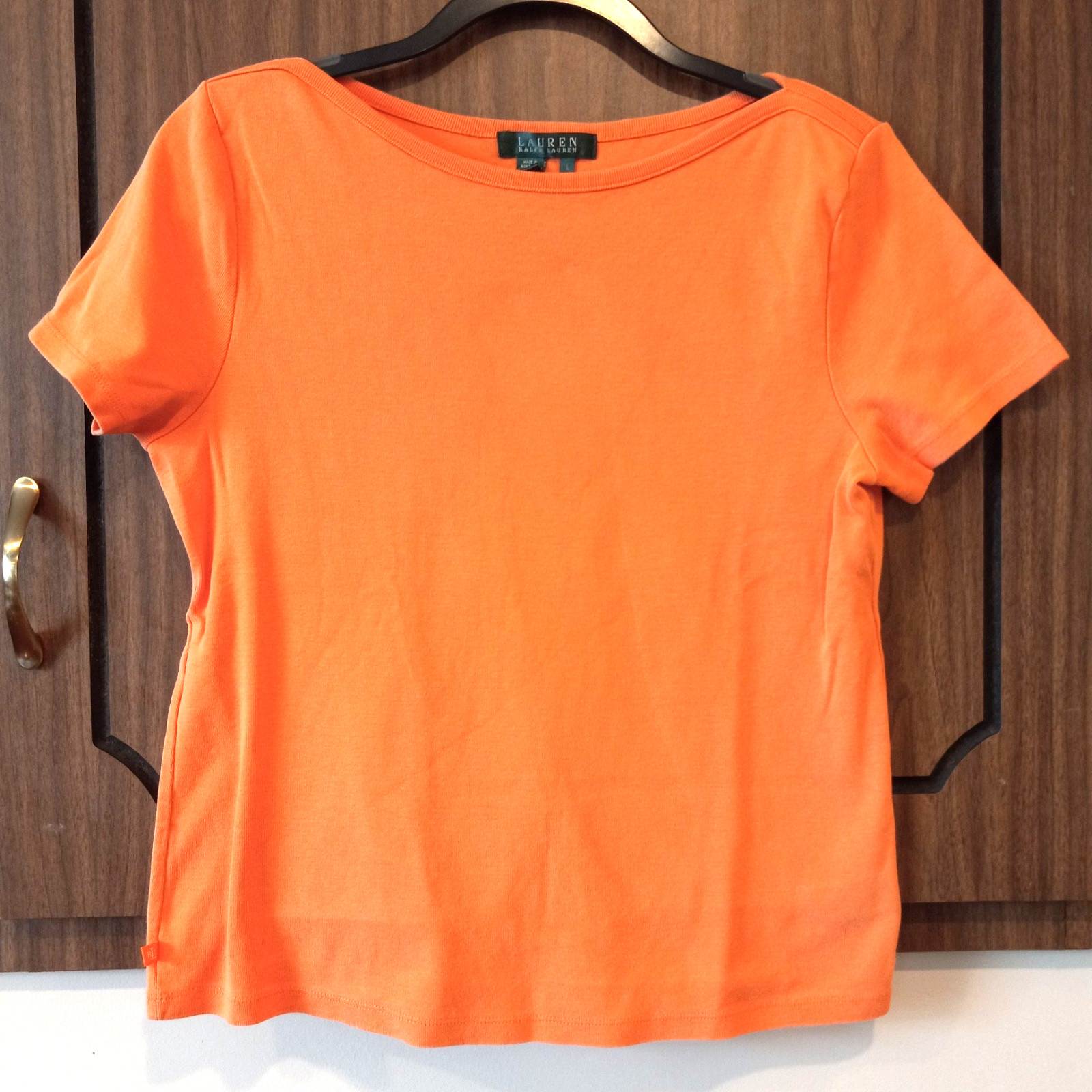 Lauren Ralph Lauren labeled a L-see measurements-M Orange Top Ribbed Stretch