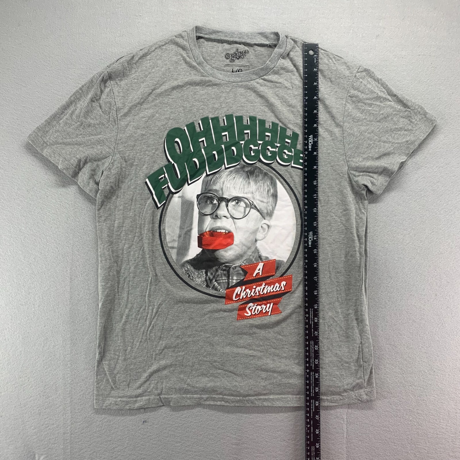 A Christmas Story Shirt Womens Large Gray Graphic Short Sleeve Oh Fudge Movie