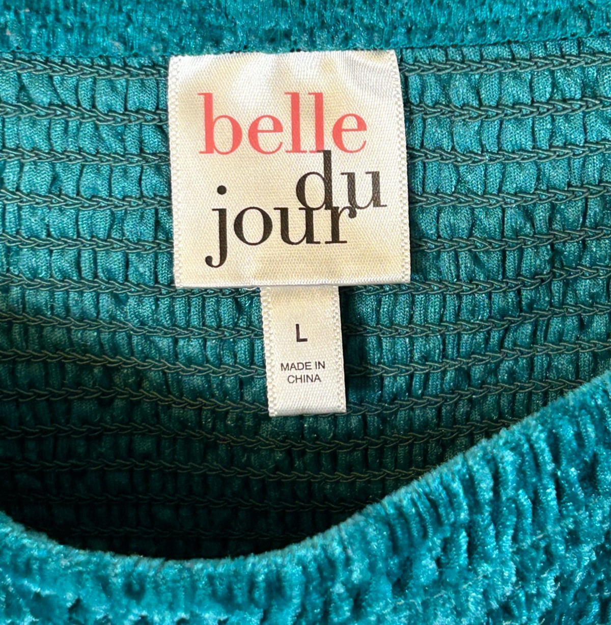 Belle Du Jour Crushed Velvet Sq Neck Smock Blouse Sz L Boho Peasant Luxe Teal