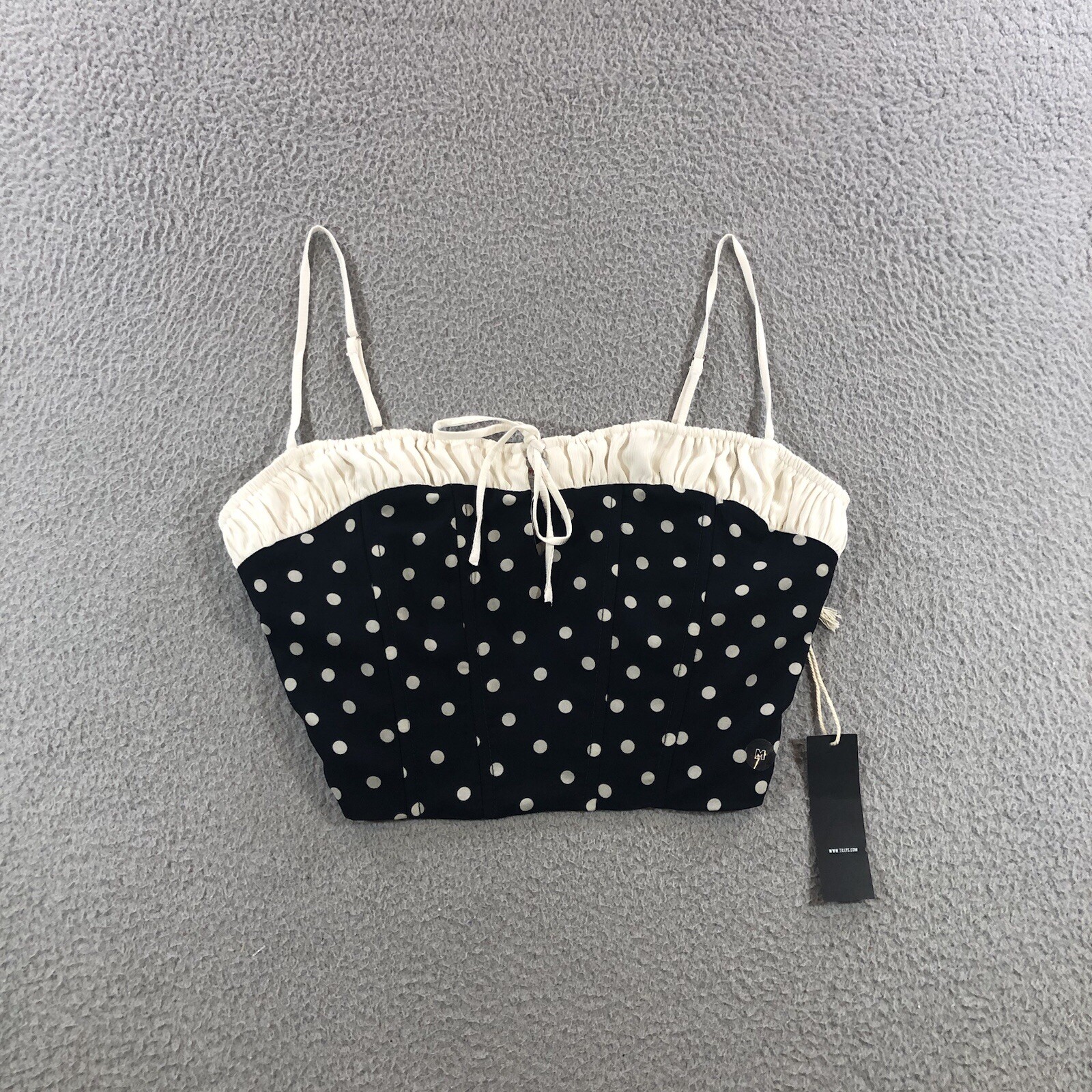 west of melrose Tank Top Women’s M Black Polka Dots Zipper Stretch