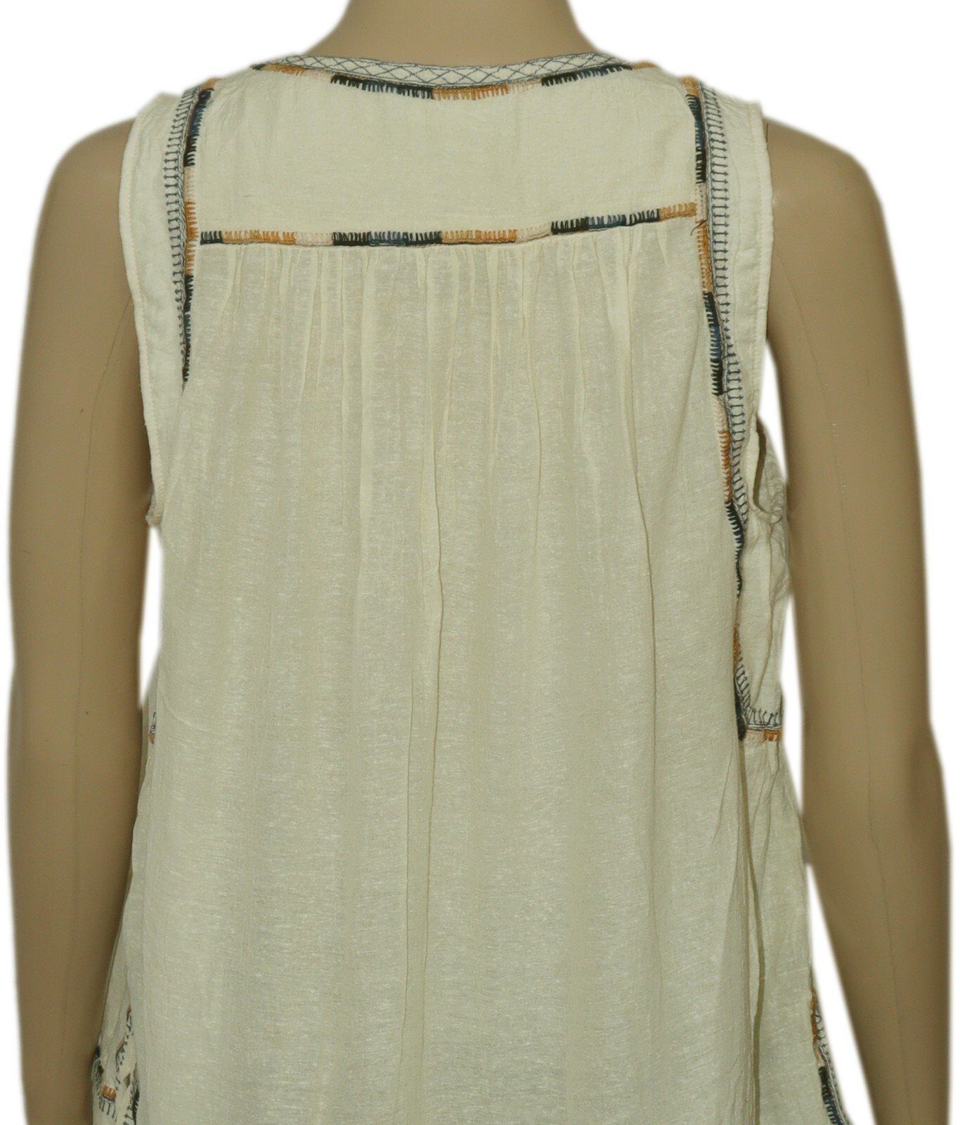 Isabel Marant Etoile Border Embroidered Sleeveless Cream Silk Blouse Top S 36