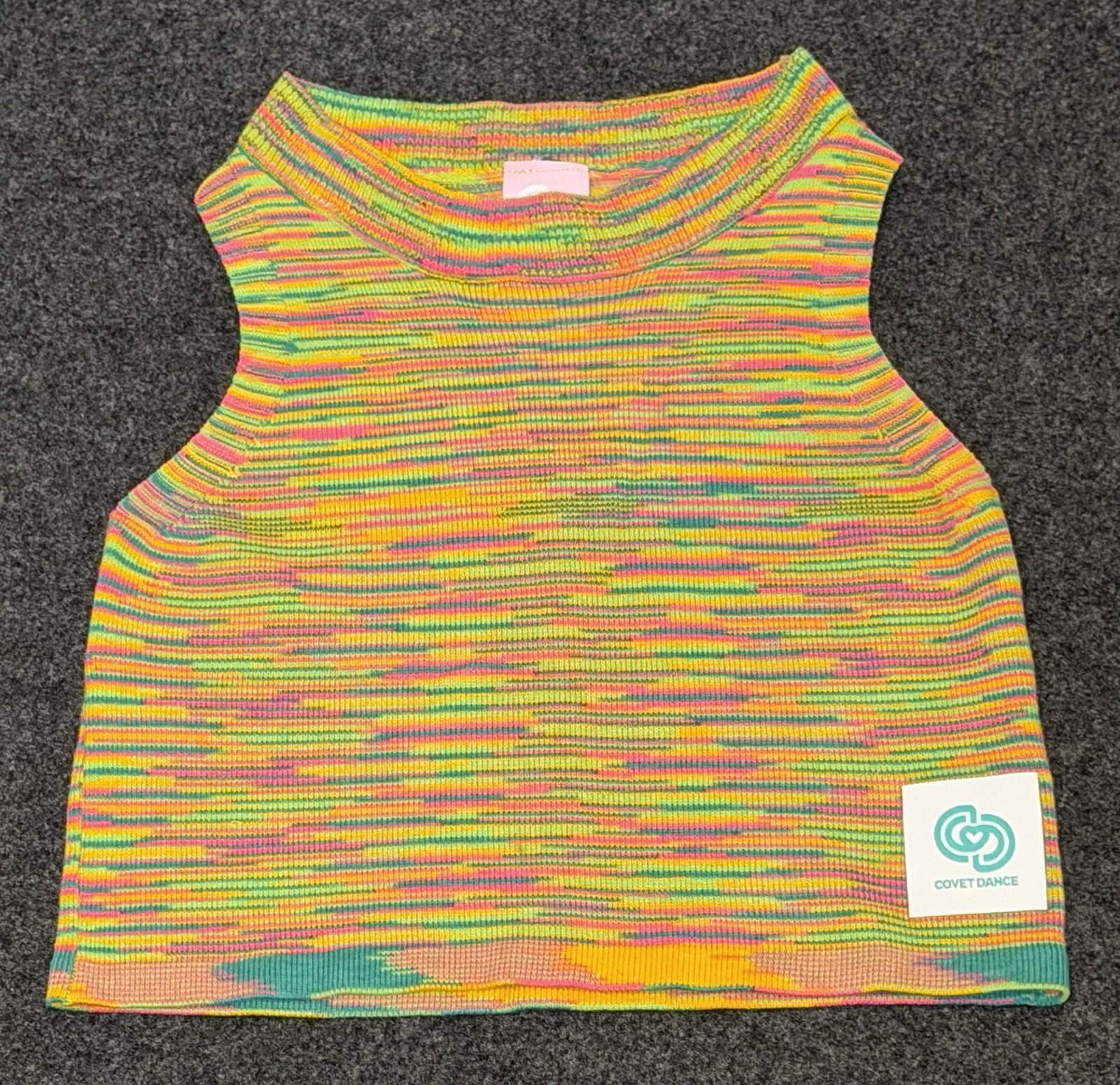 Colorful Cotton Blend Knitted Crop Top Sz M Festival Hippie Bohemian Retro