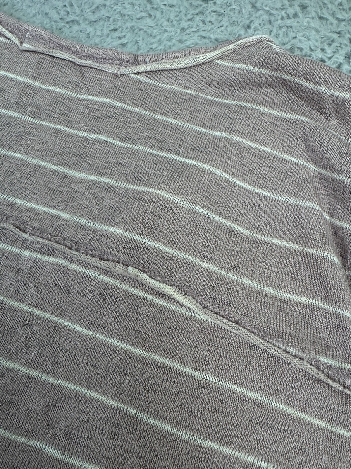 Project Social T Womens L Striped V-Neck Pocket Casual Comfort Tee Raw Edges